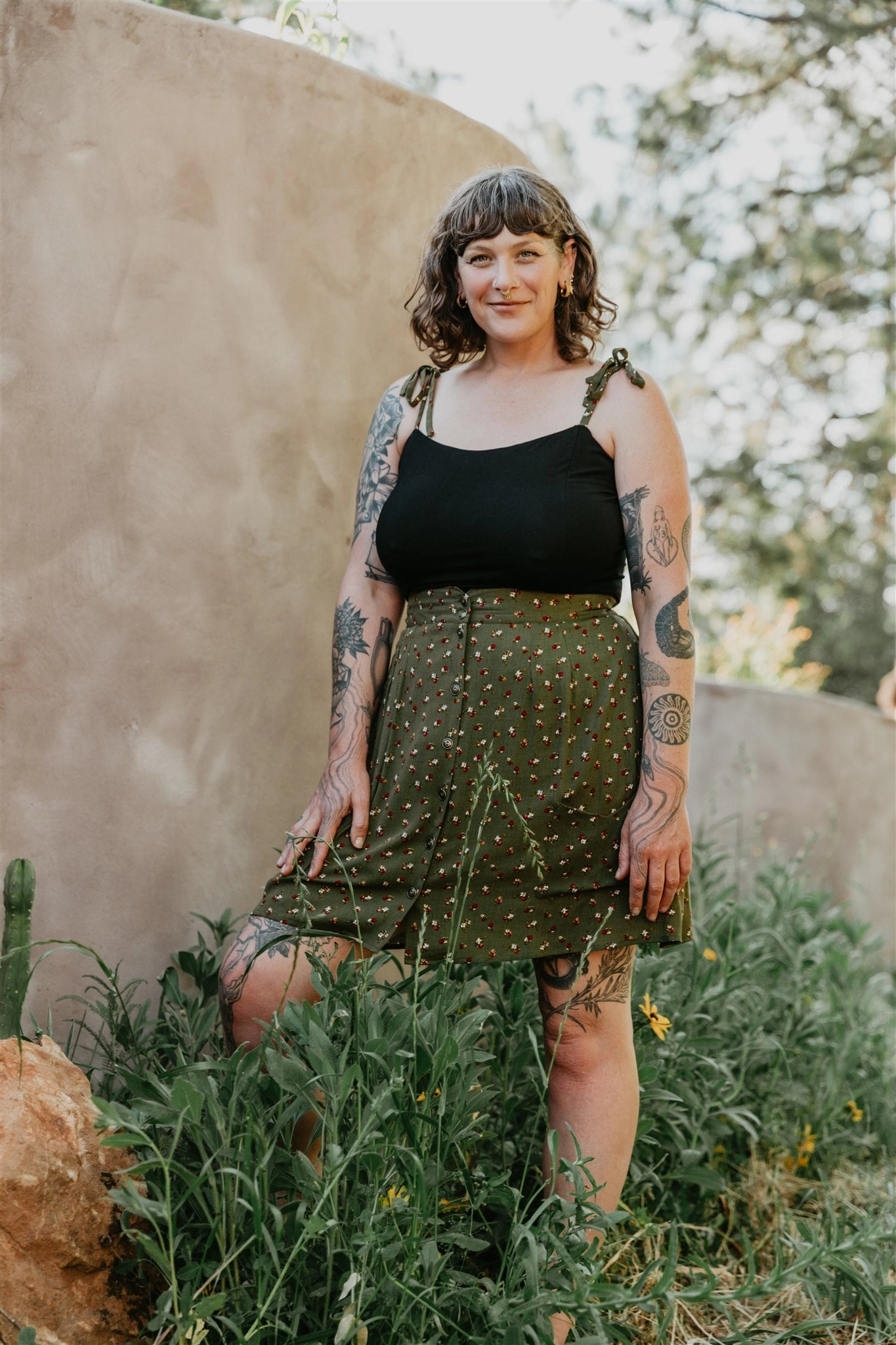 Comfort Focused Rah Rah Skirt in Green Floral Calico Crepe
