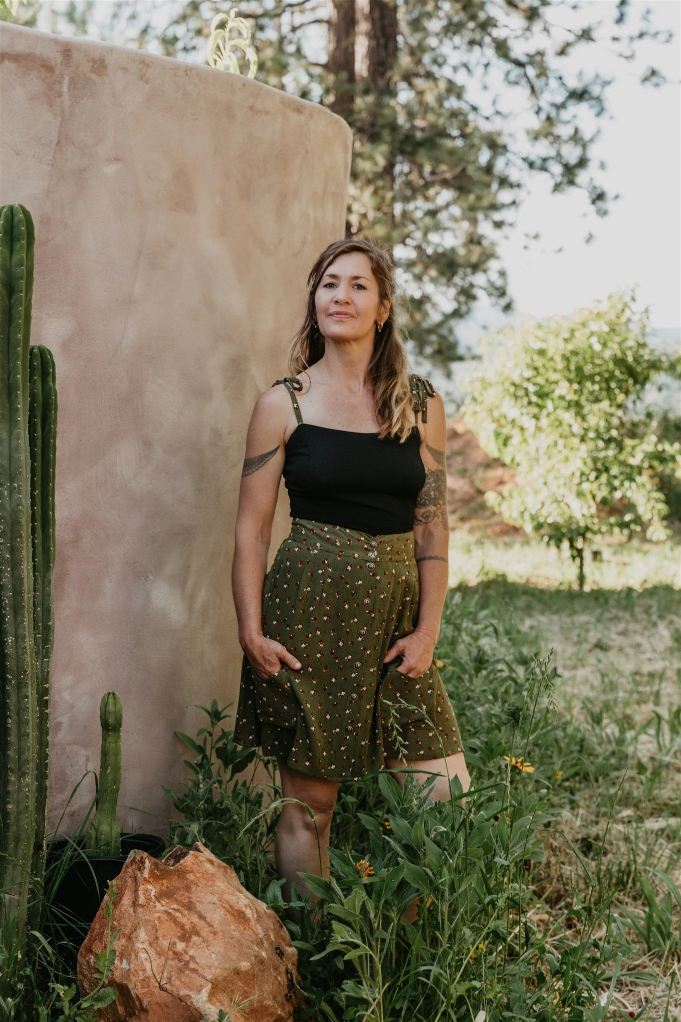 Rah Rah Skirt in Green Floral Calico Crepe Core Essential Timeless Style