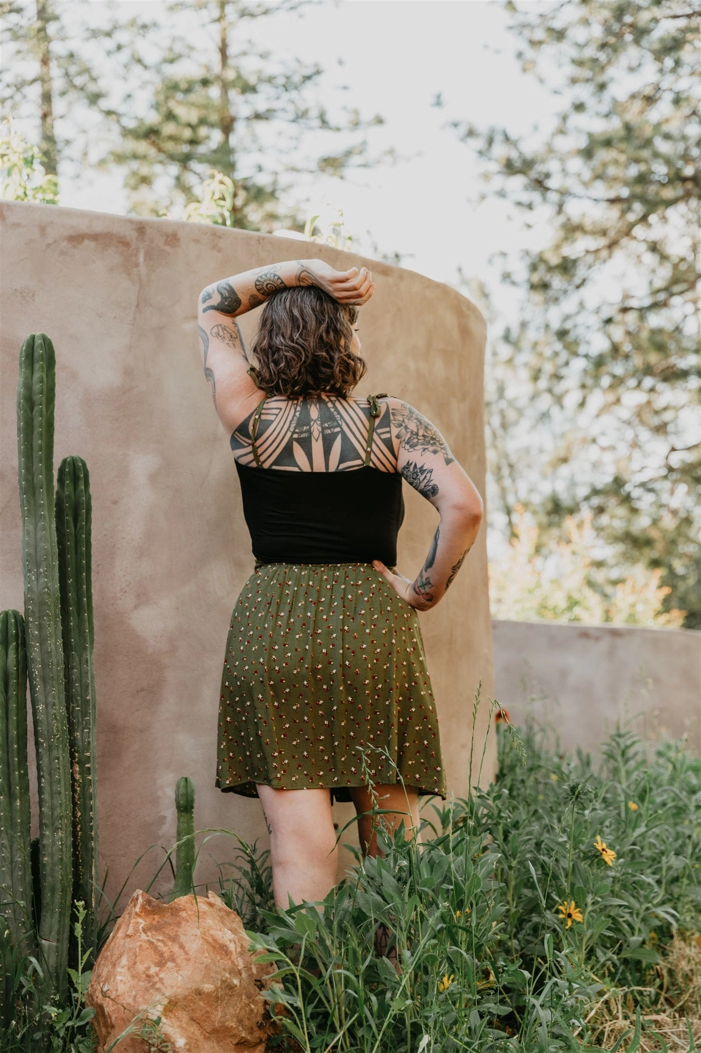 SeamlessPocketDesign Rah Rah Skirt in Green Floral Calico Crepe