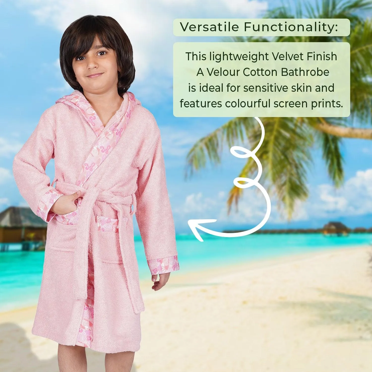 Rangoli Kids Bamboo Hooded Bathrobe | 500 GSM Ultra-Soft & Lightweight | 100% Bamboo Fabric for Gentle Comfort | Highly Absorbent & Breathable | Perfect for Bath, Swim, and Relaxation | Available in Various Sizes