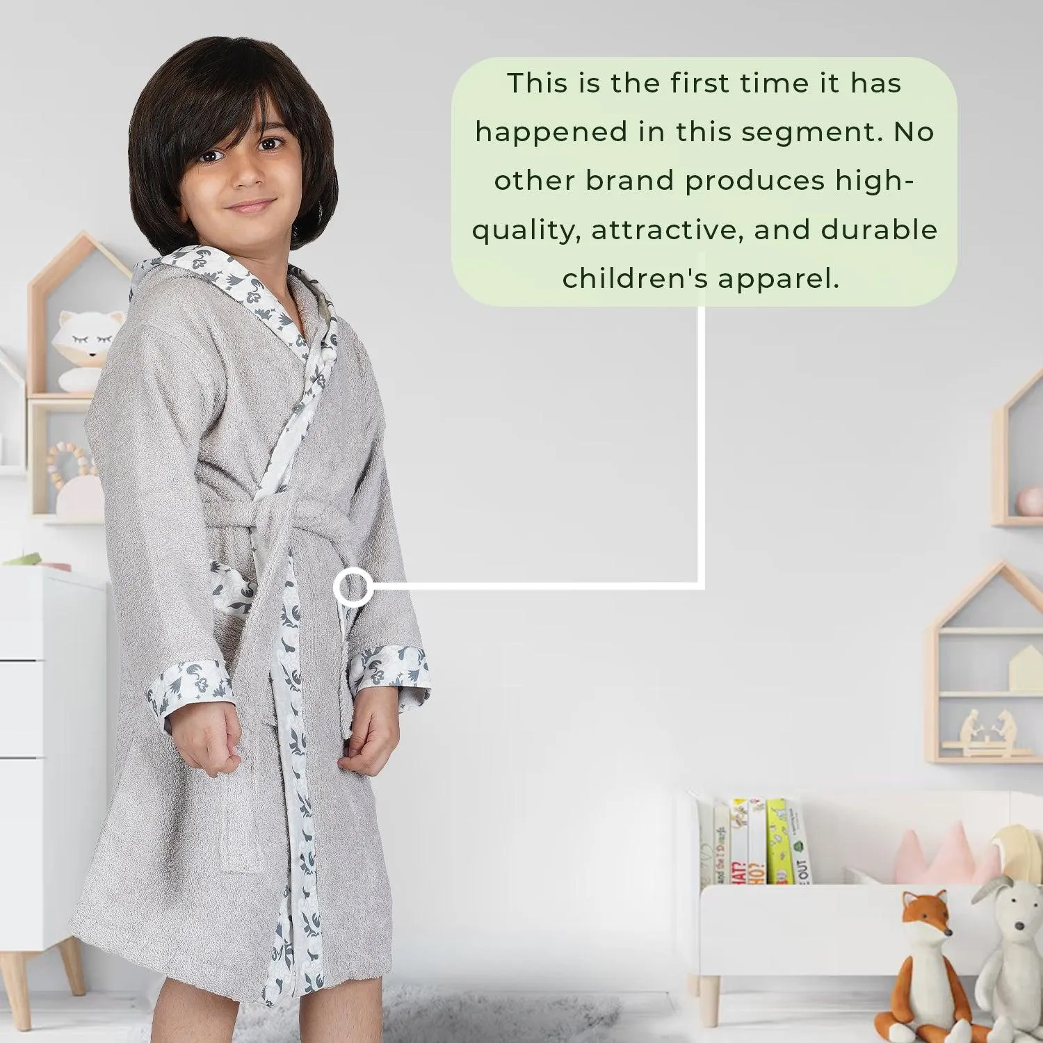 Rangoli Kids Bamboo Hooded Bathrobe | 500 GSM Ultra-Soft & Lightweight | 100% Bamboo Fabric for Gentle Comfort | Highly Absorbent & Breathable | Perfect for Bath, Swim, and Relaxation | Available in Various Sizes