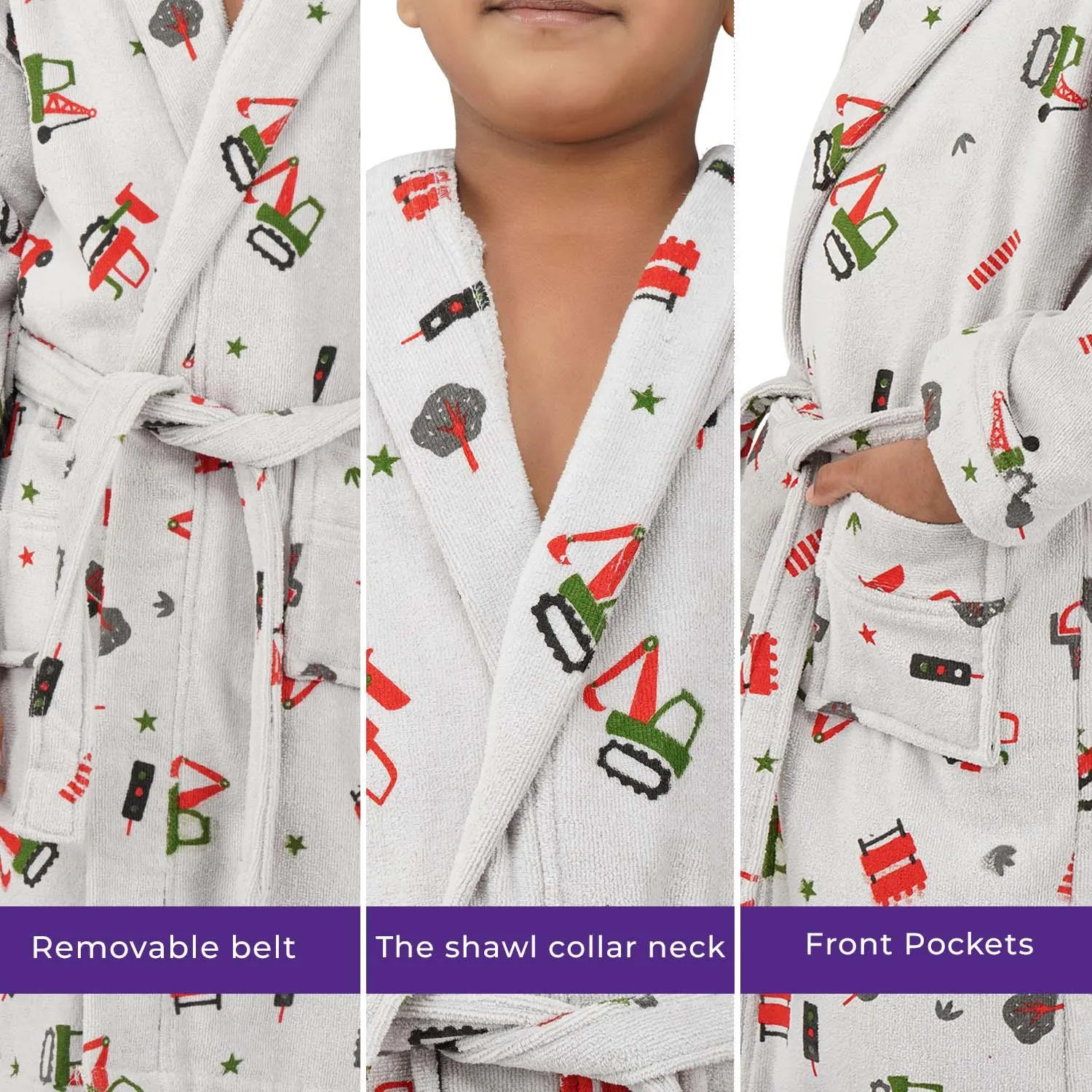 Rangoli Kids Cotton Bathrobe 400 GSM (Tractor Design) for Girls and Boys