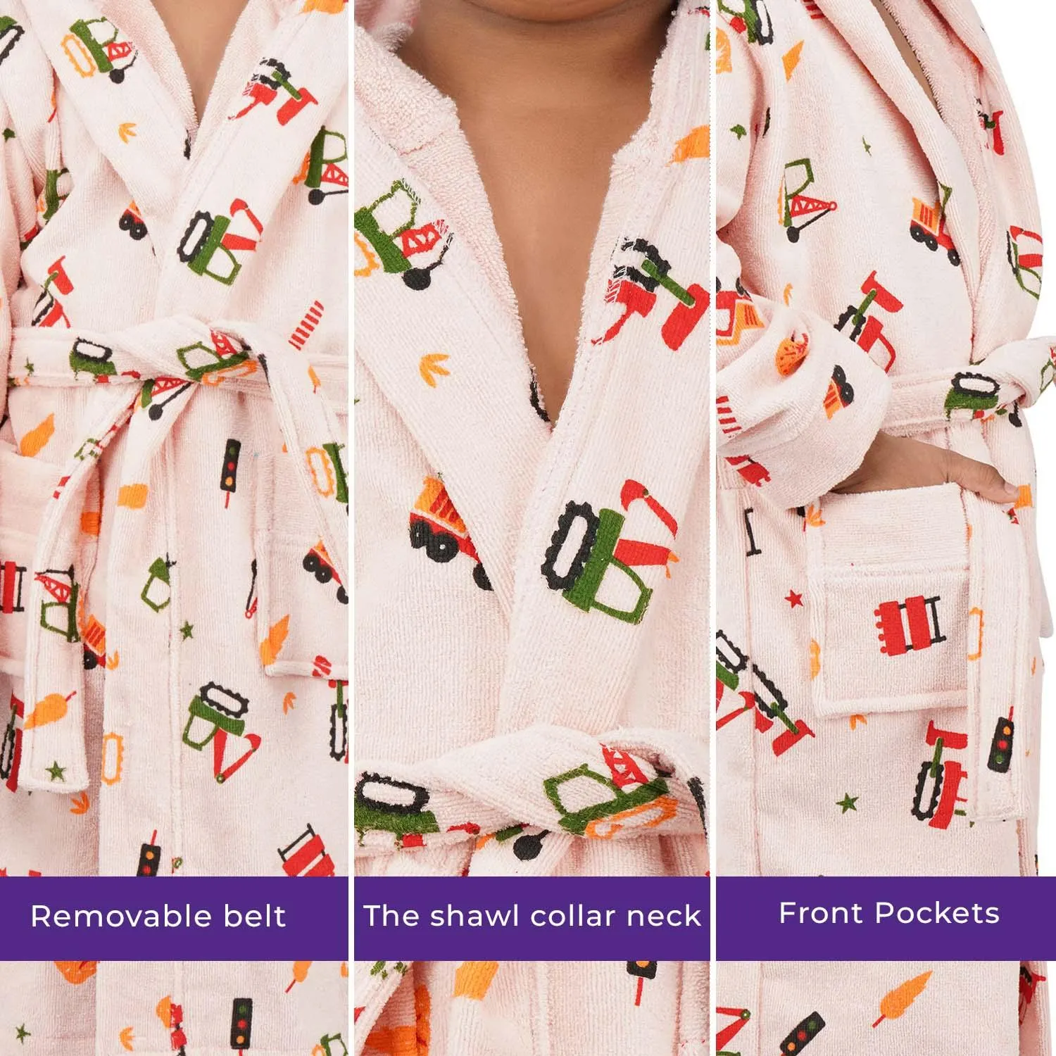 Rangoli Kids Cotton Bathrobe 400 GSM (Tractor Design) for Girls and Boys