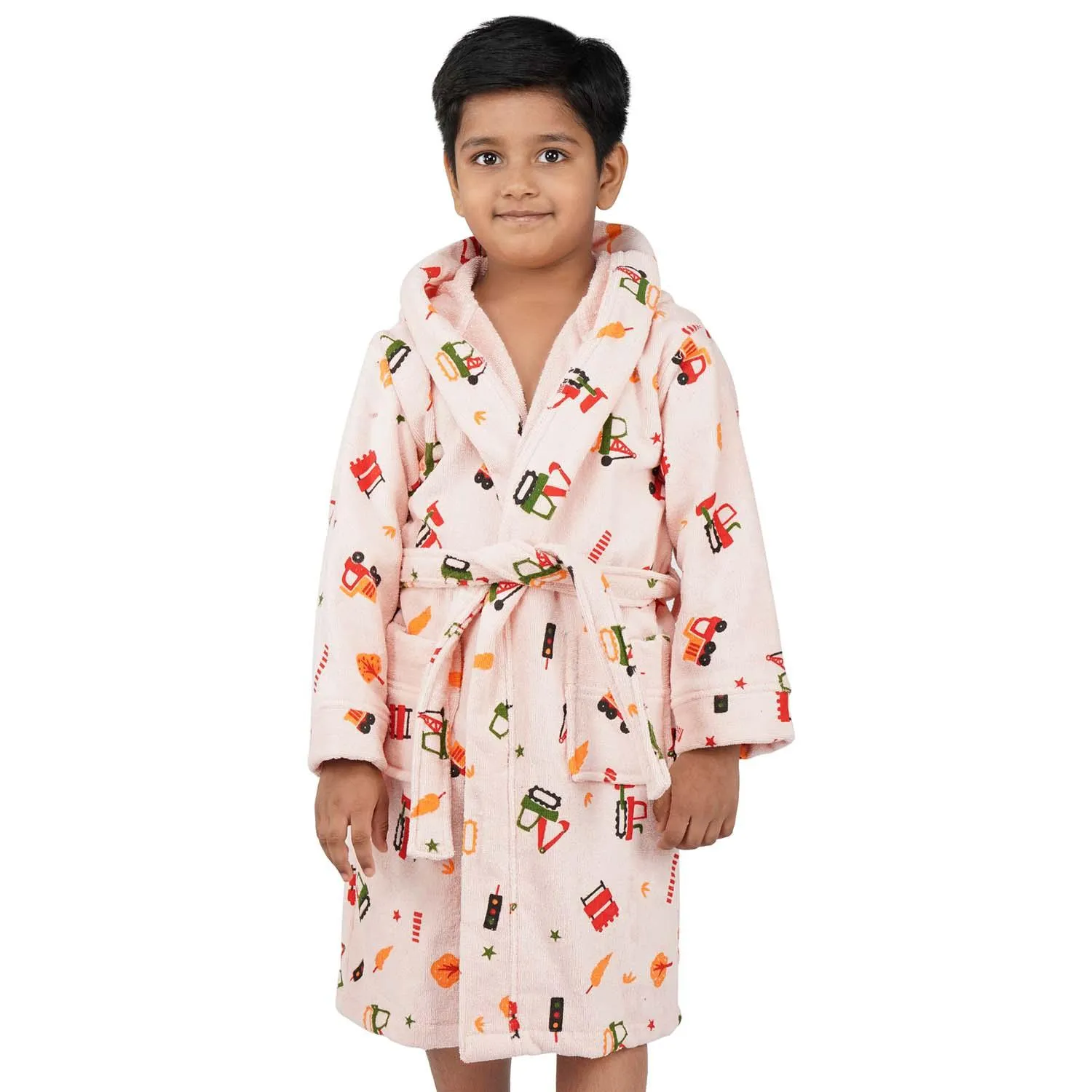 Rangoli Kids Cotton Bathrobe 400 GSM (Tractor Design) for Girls and Boys