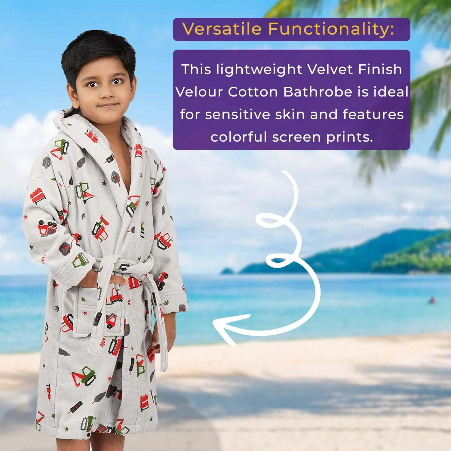 Rangoli Kids Cotton Bathrobe 400 GSM (Tractor Design) for Girls and Boys