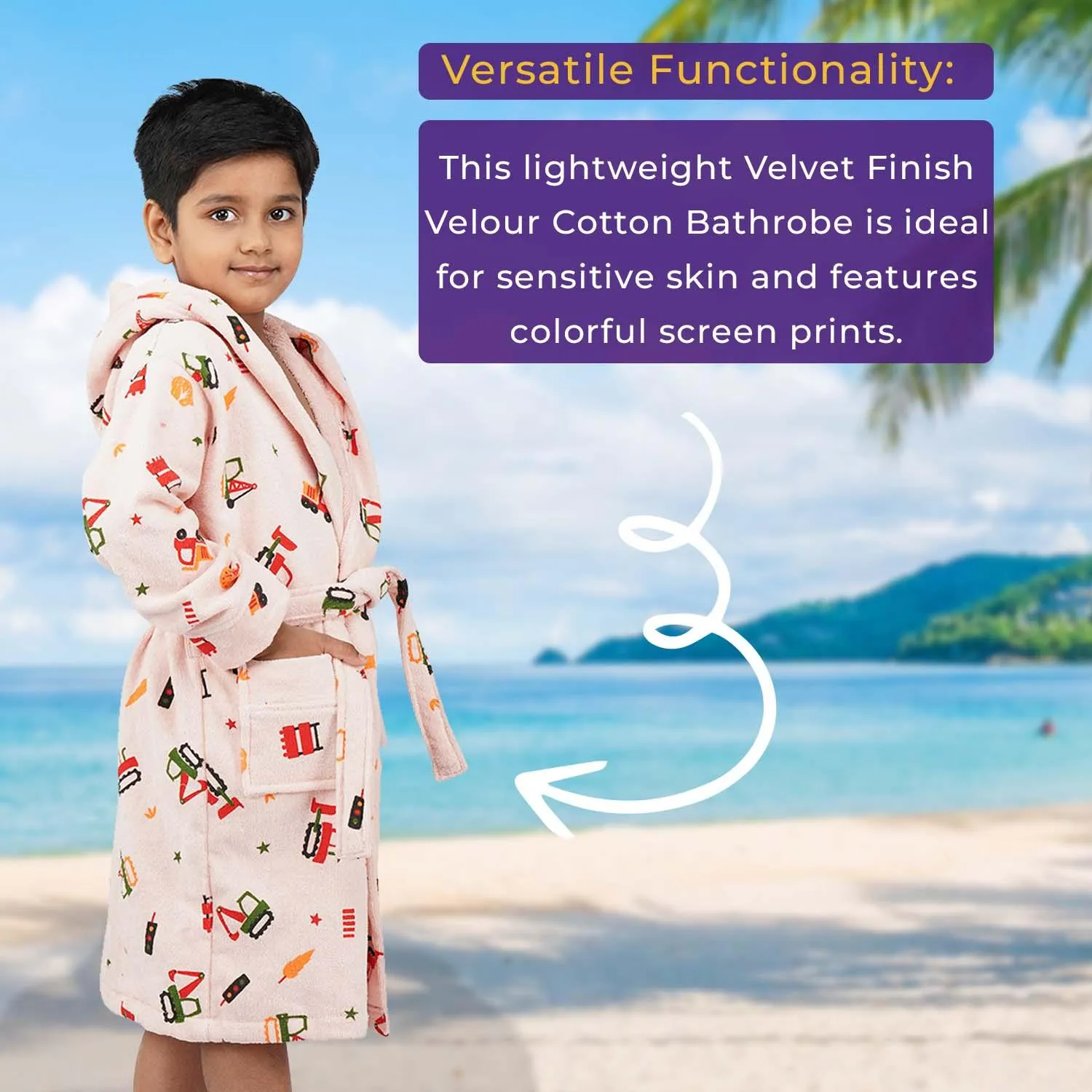 Rangoli Kids Cotton Bathrobe 400 GSM (Tractor Design) for Girls and Boys