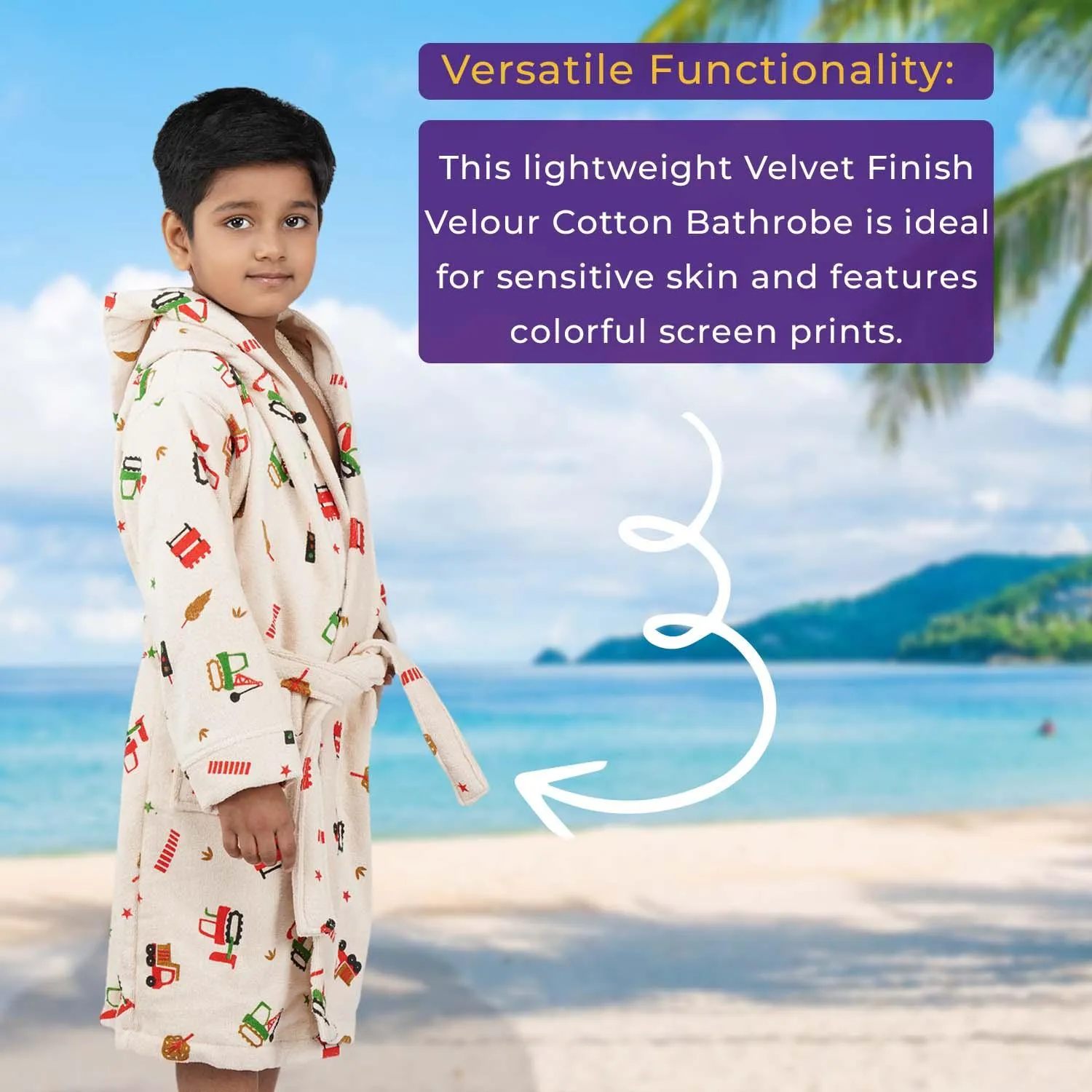 Rangoli Kids Cotton Bathrobe 400 GSM (Tractor Design) for Girls and Boys