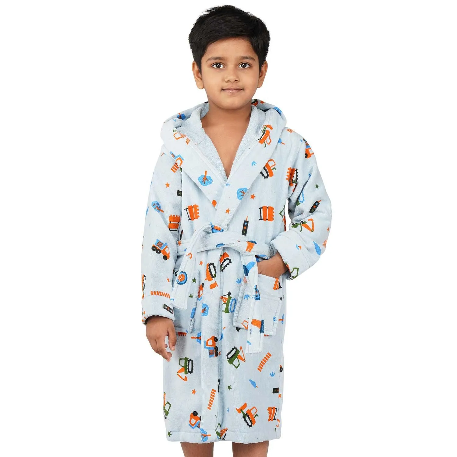 Rangoli Kids Cotton Bathrobe 400 GSM (Tractor Design) for Girls and Boys