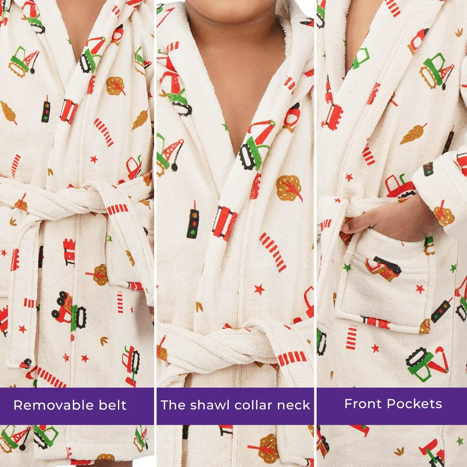 Rangoli Kids Cotton Bathrobe 400 GSM (Tractor Design) for Girls and Boys