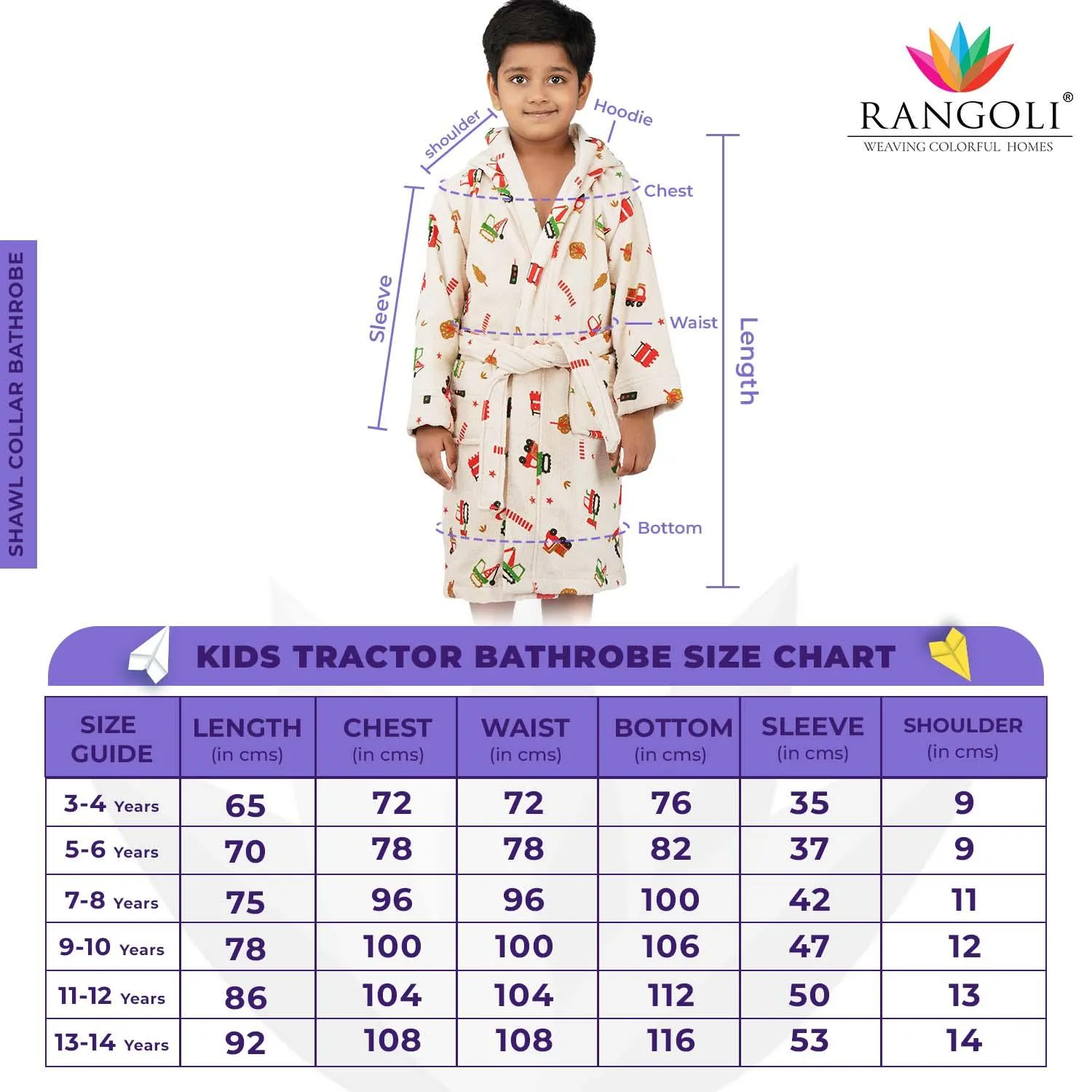 Rangoli Kids Cotton Bathrobe 400 GSM (Tractor Design) for Girls and Boys