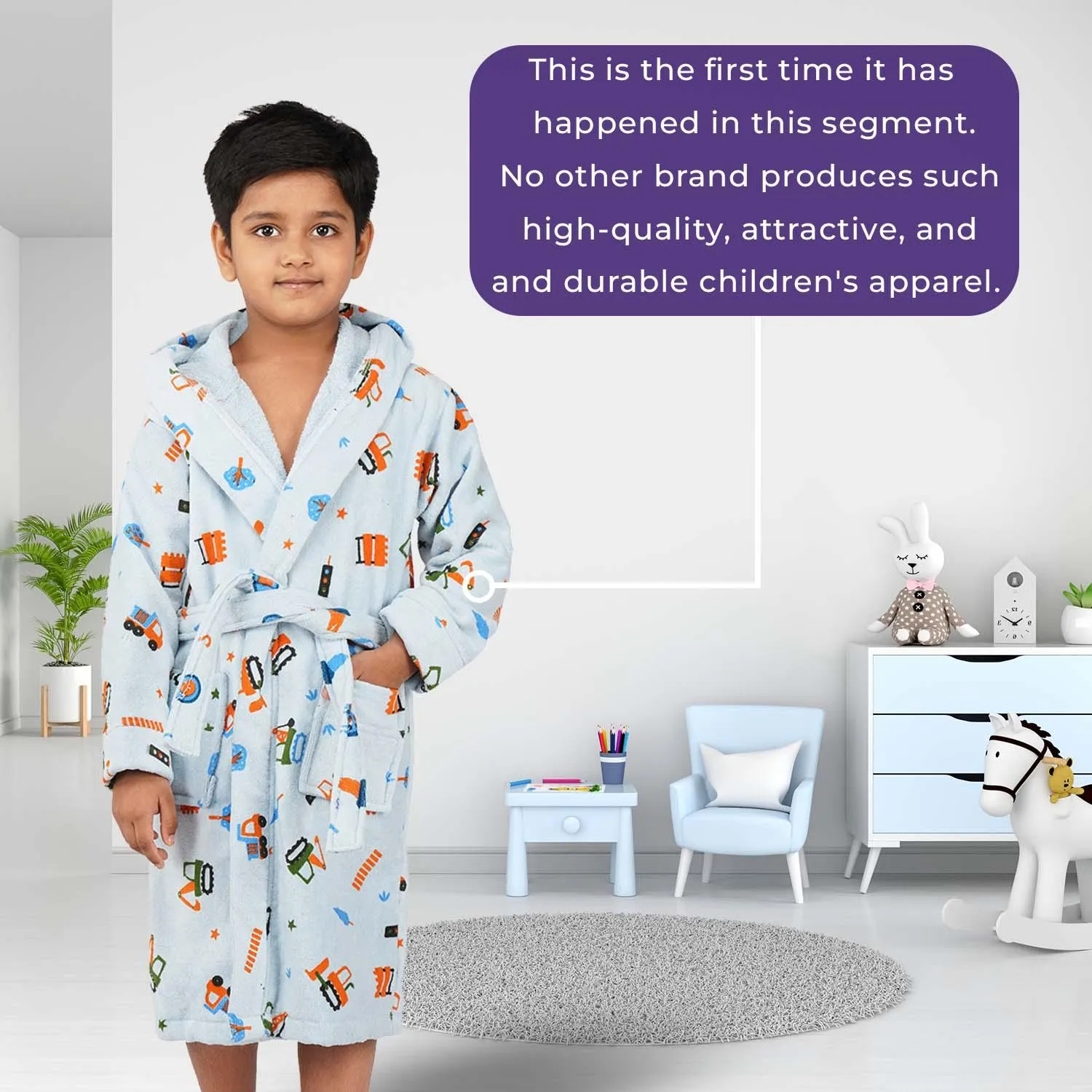 Rangoli Kids Cotton Bathrobe 400 GSM (Tractor Design) for Girls and Boys