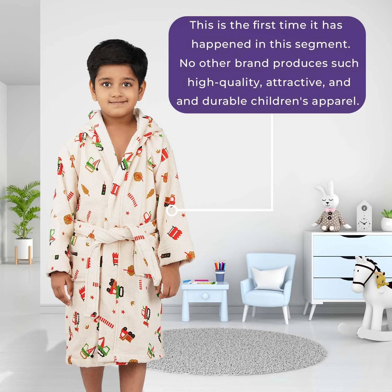 Rangoli Kids Cotton Bathrobe 400 GSM (Tractor Design) for Girls and Boys