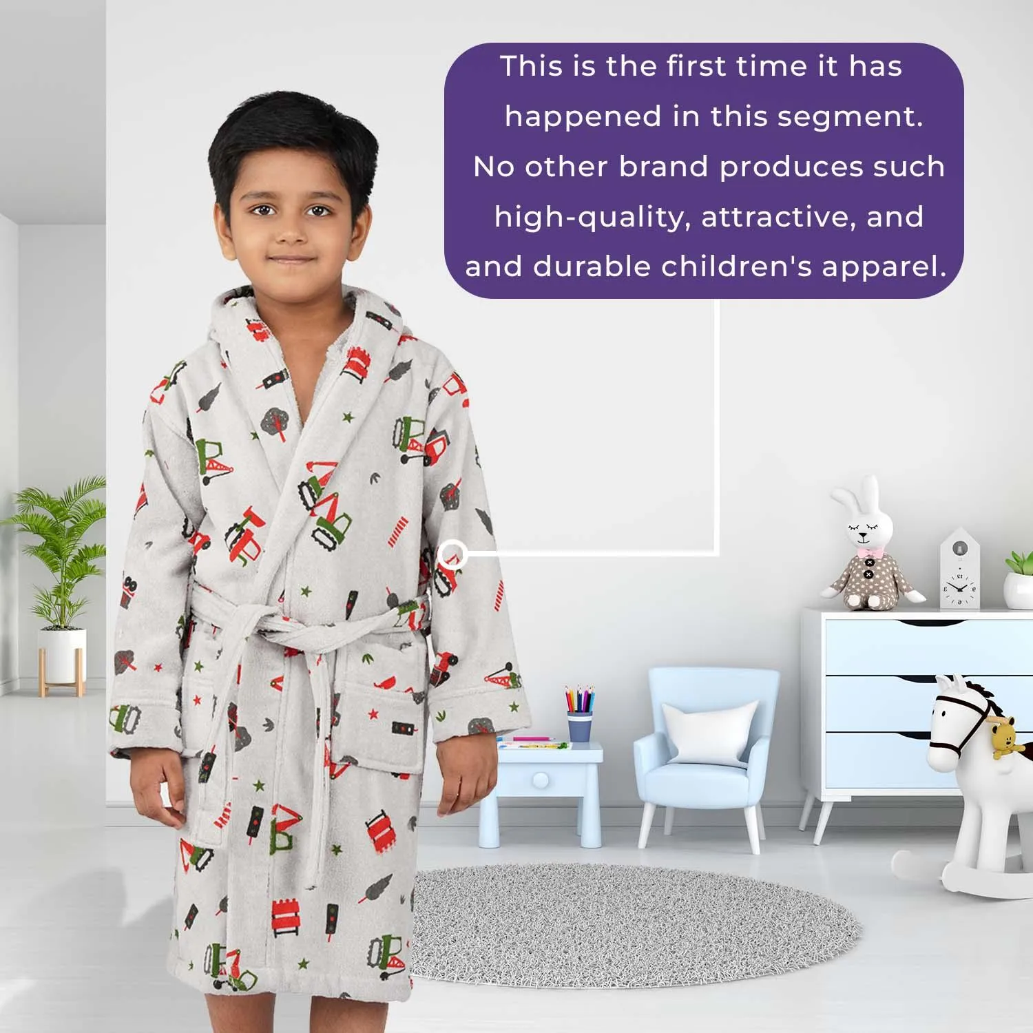 Rangoli Kids Cotton Bathrobe 400 GSM (Tractor Design) for Girls and Boys