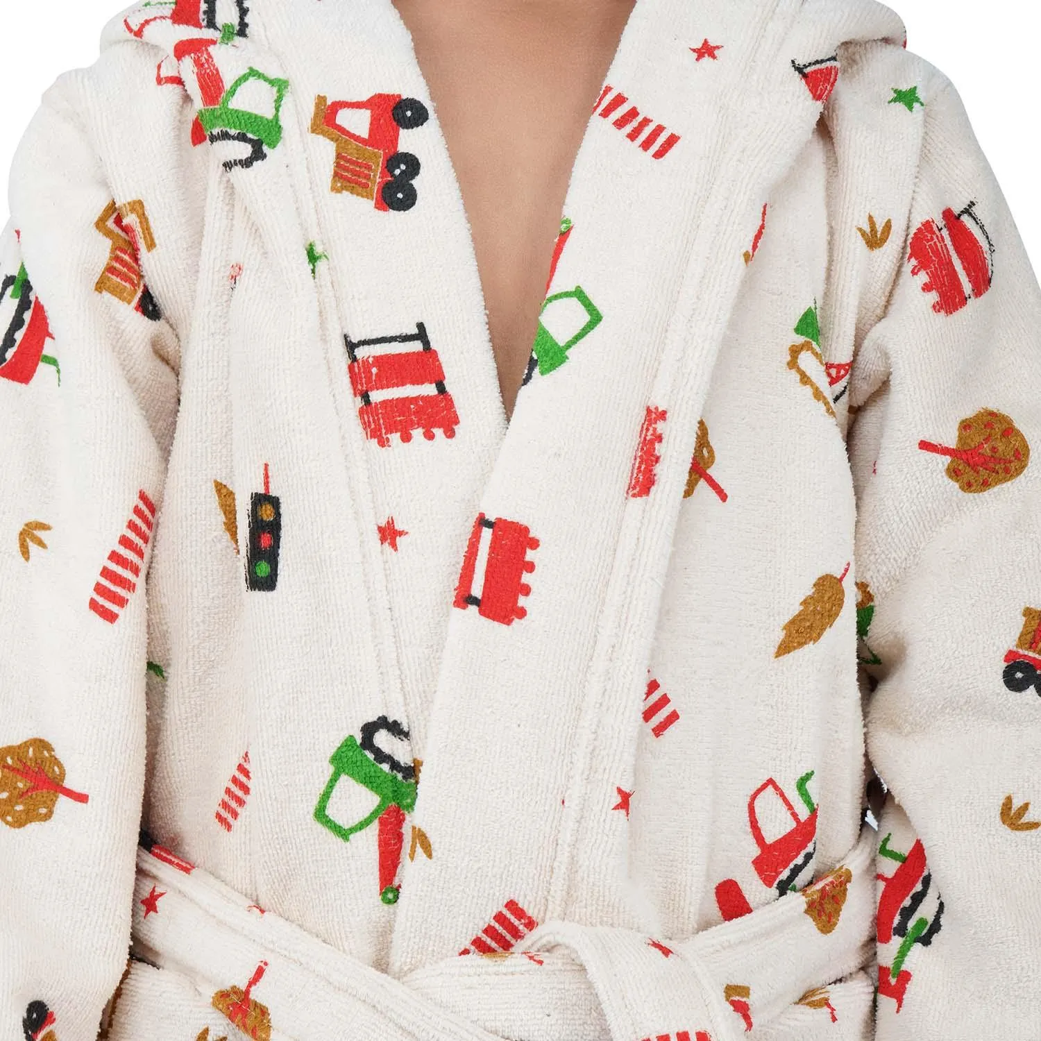 Rangoli Kids Cotton Bathrobe 400 GSM (Tractor Design) for Girls and Boys