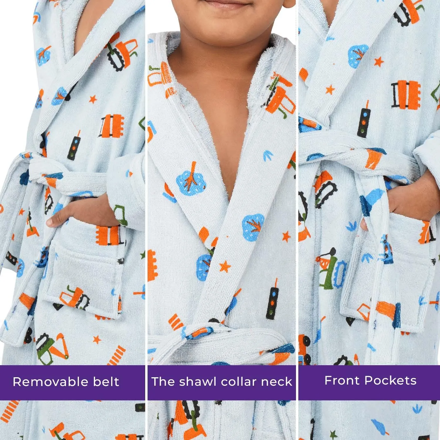 Rangoli Kids Cotton Bathrobe 400 GSM (Tractor Design) for Girls and Boys
