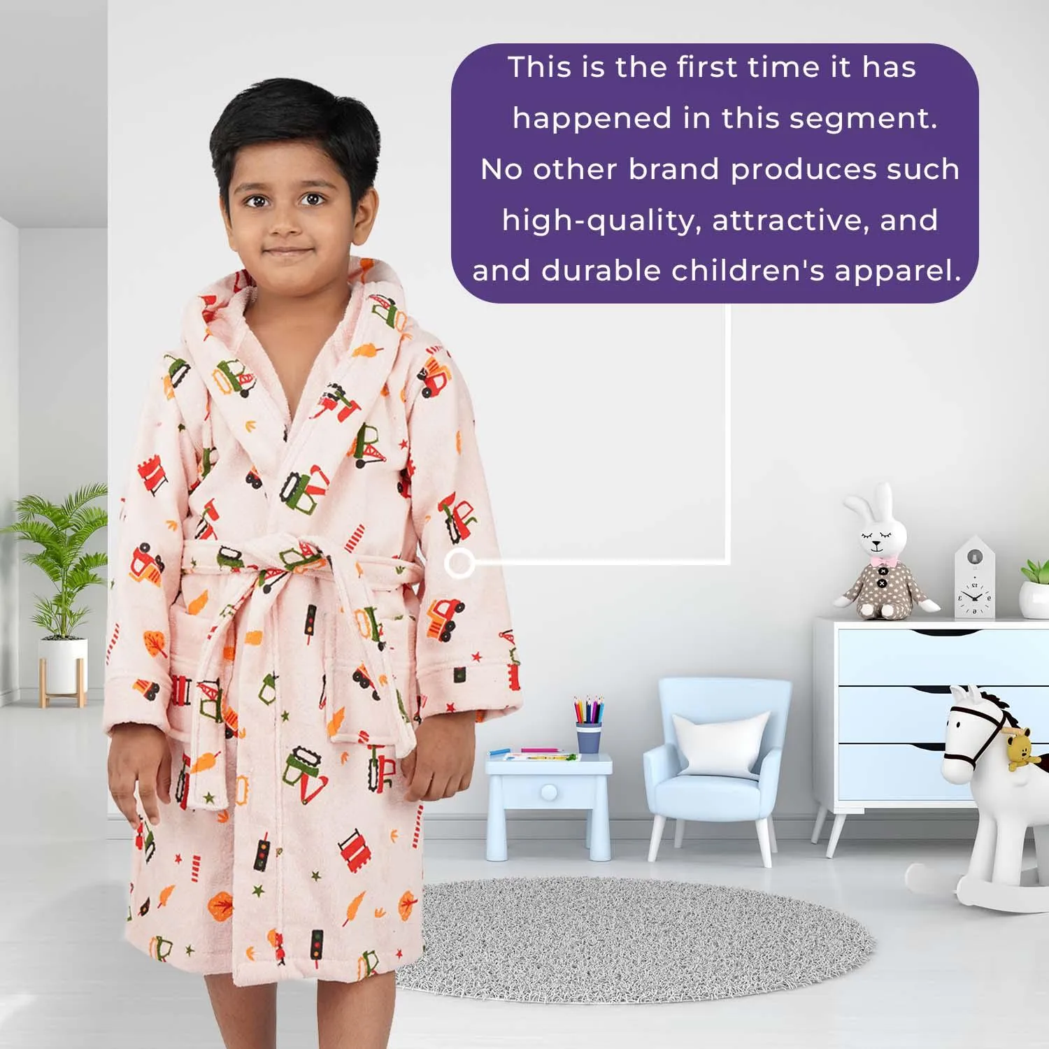 Rangoli Kids Cotton Bathrobe 400 GSM (Tractor Design) for Girls and Boys