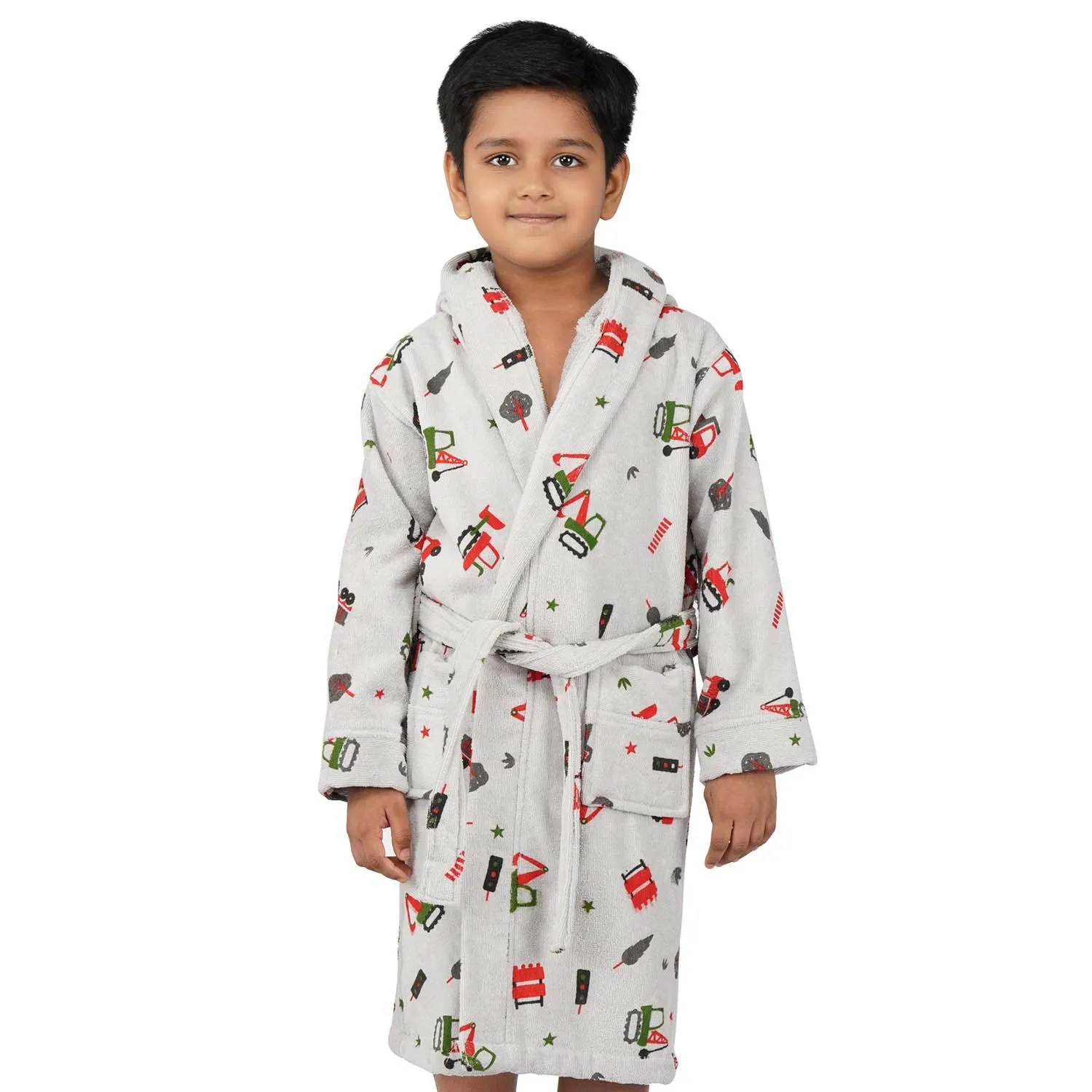 Rangoli Kids Cotton Bathrobe 400 GSM (Tractor Design) for Girls and Boys