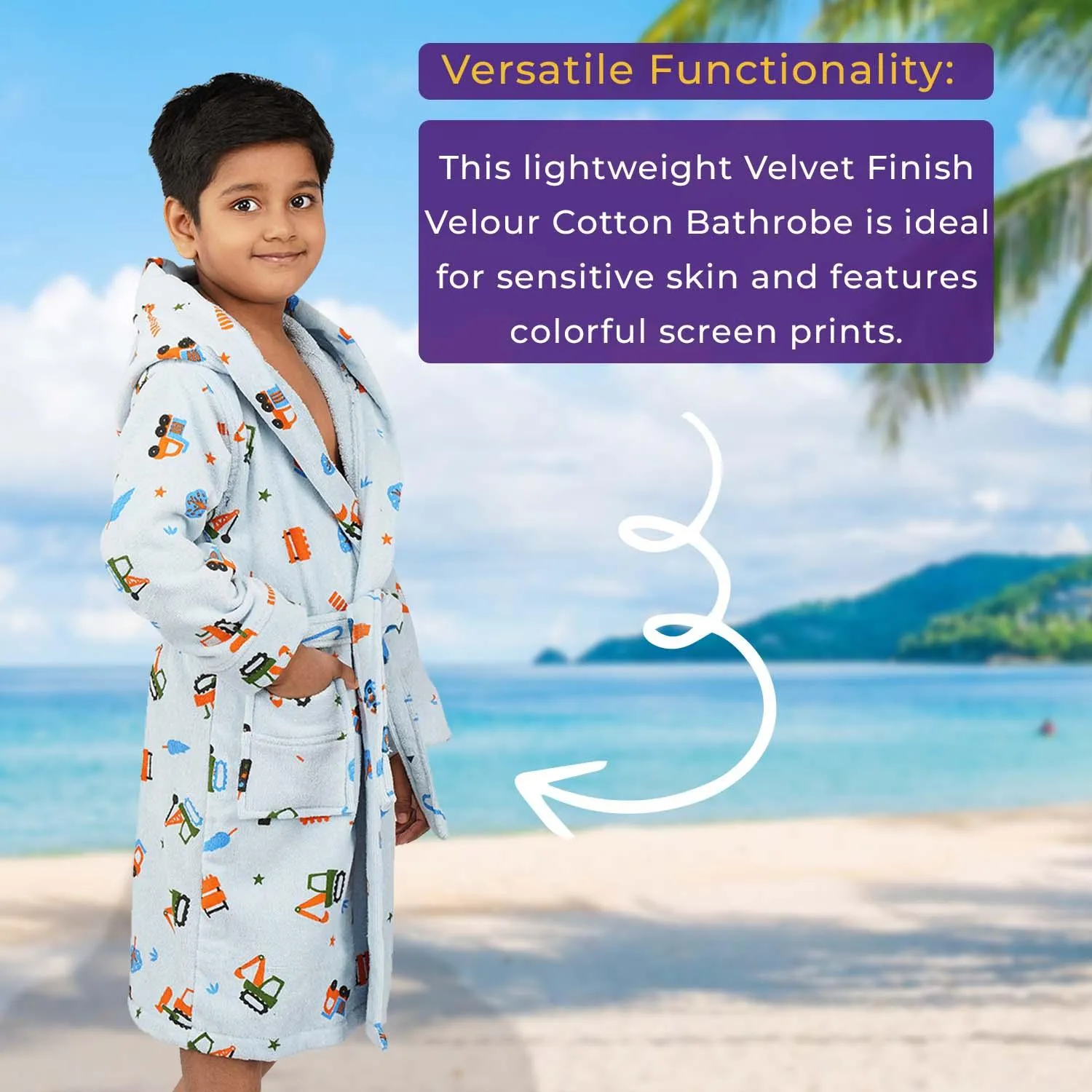 Rangoli Kids Cotton Bathrobe 400 GSM (Tractor Design) for Girls and Boys