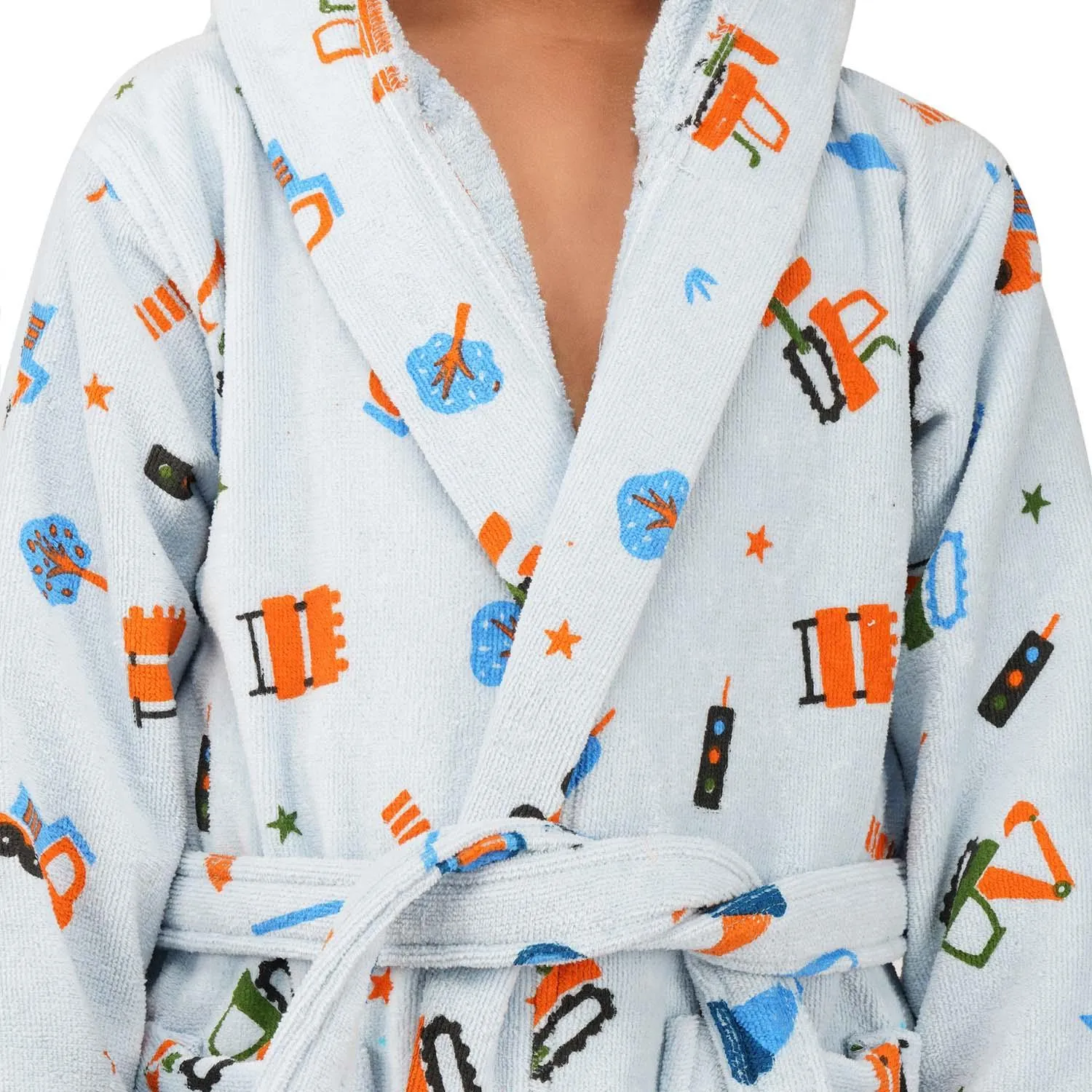 Rangoli Kids Cotton Bathrobe 400 GSM (Tractor Design) for Girls and Boys