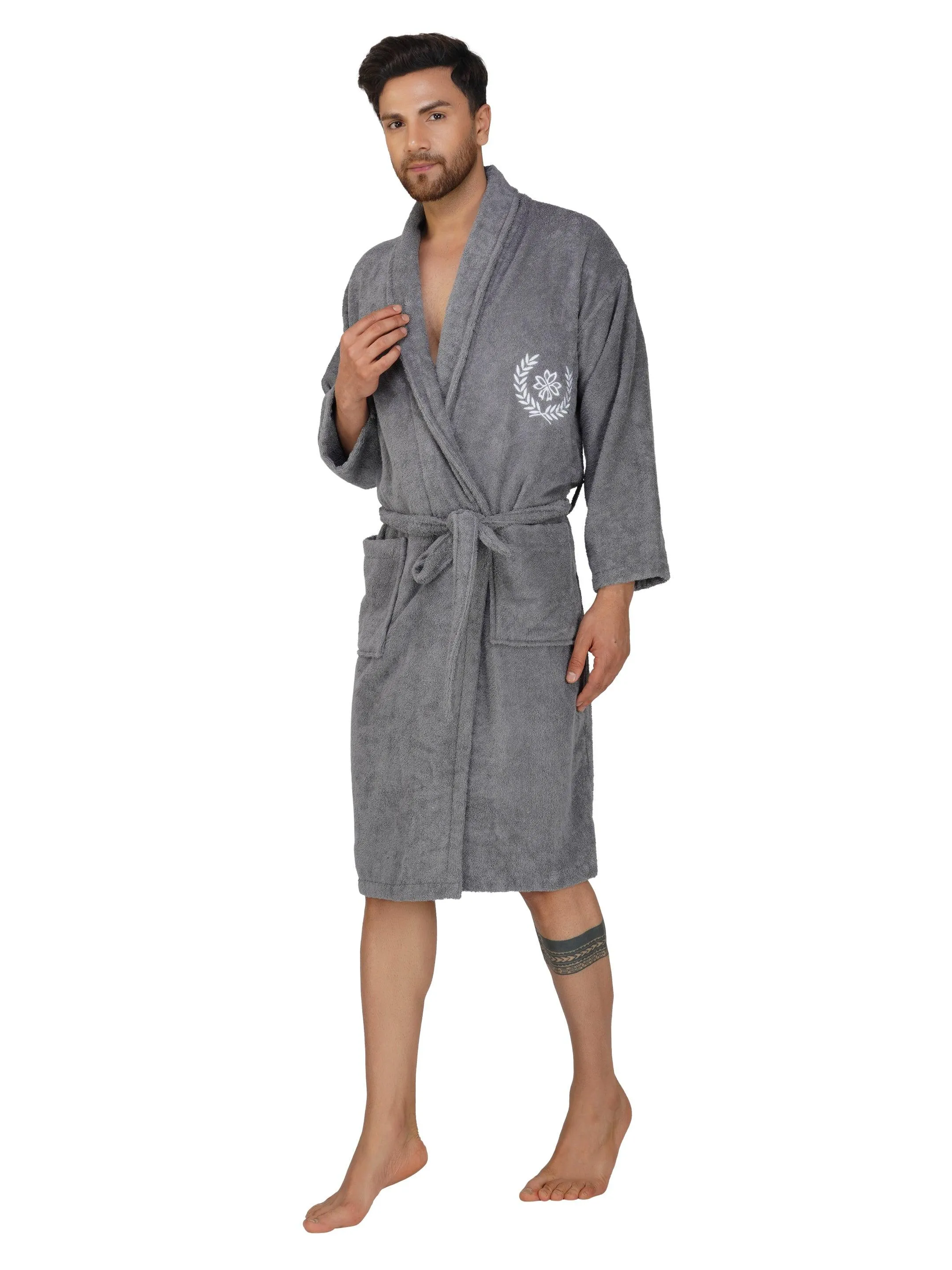 Rangoli Organic Bamboo Bathrobe for Men | Dark Grey