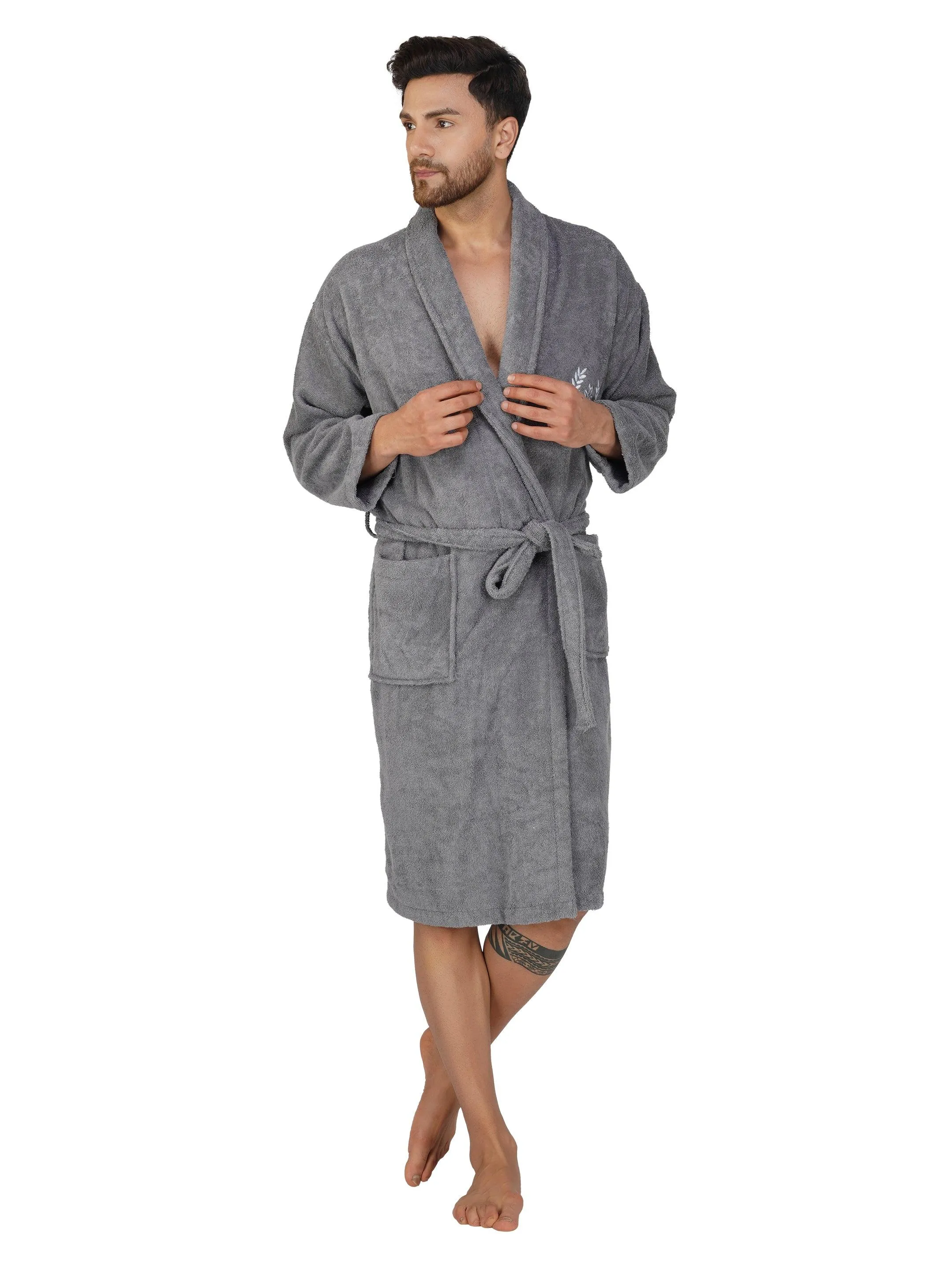 Rangoli Organic Bamboo Bathrobe for Men | Dark Grey
