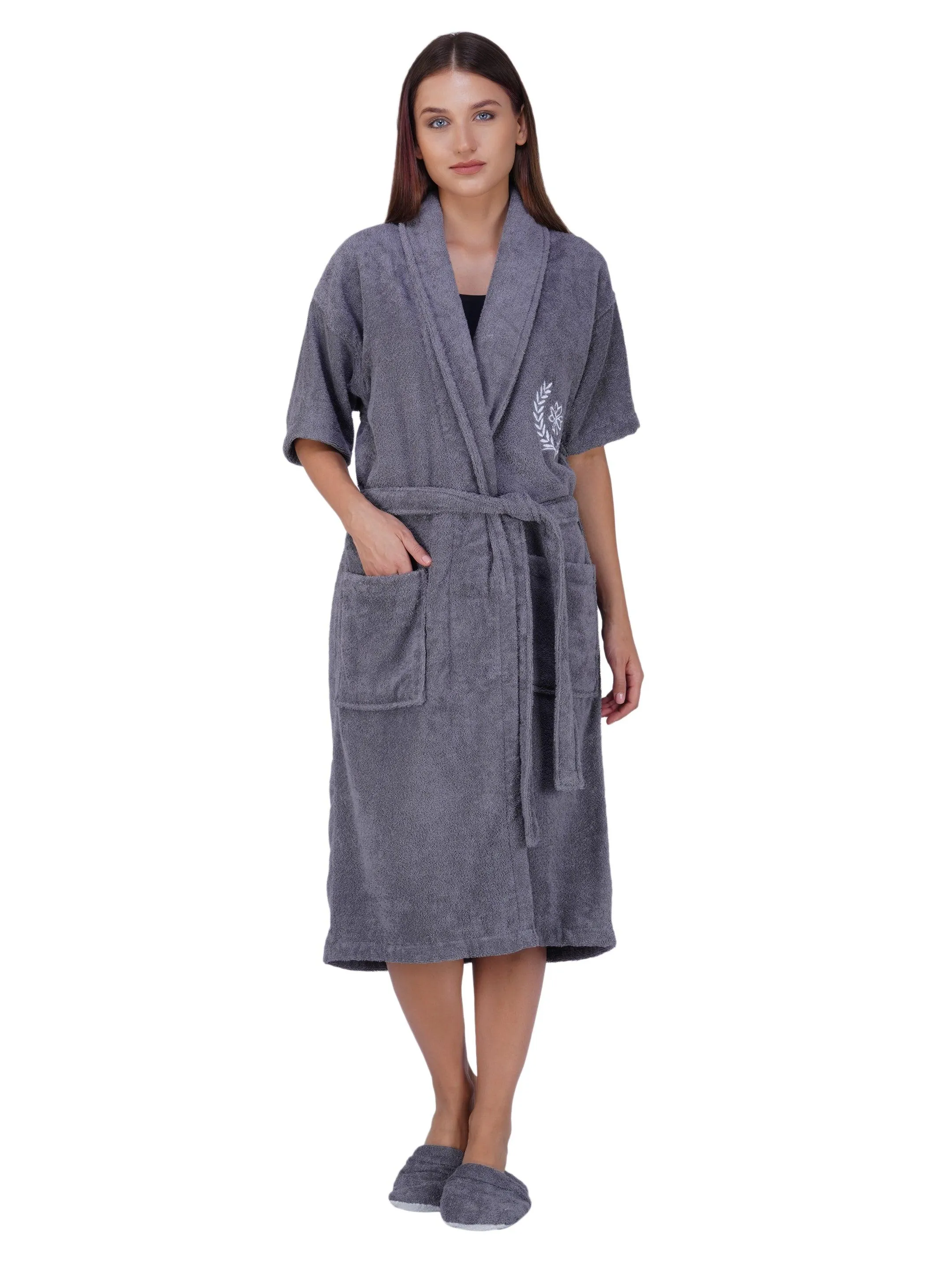 Rangoli Organic Bamboo Bathrobe for Women | Dark Grey