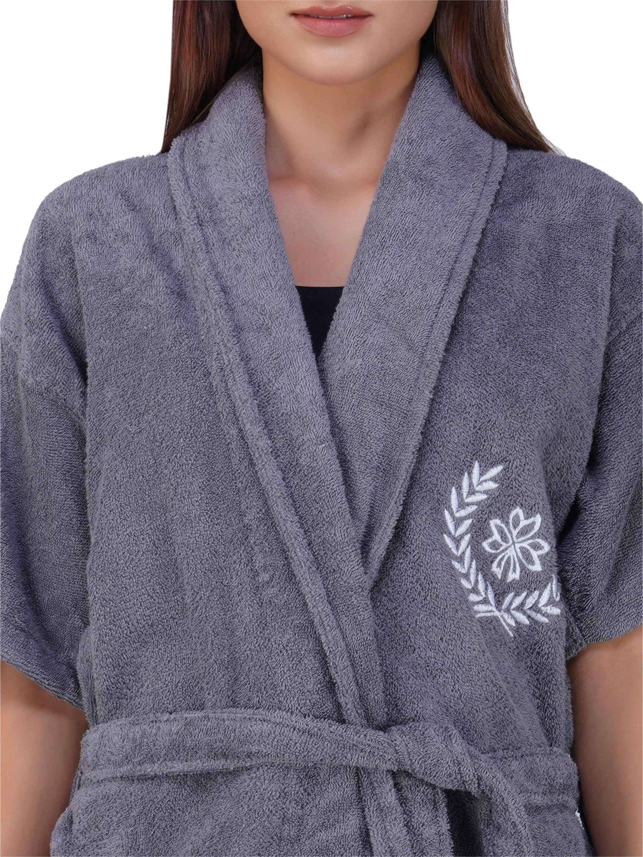 Rangoli Organic Bamboo Bathrobe for Women | Dark Grey