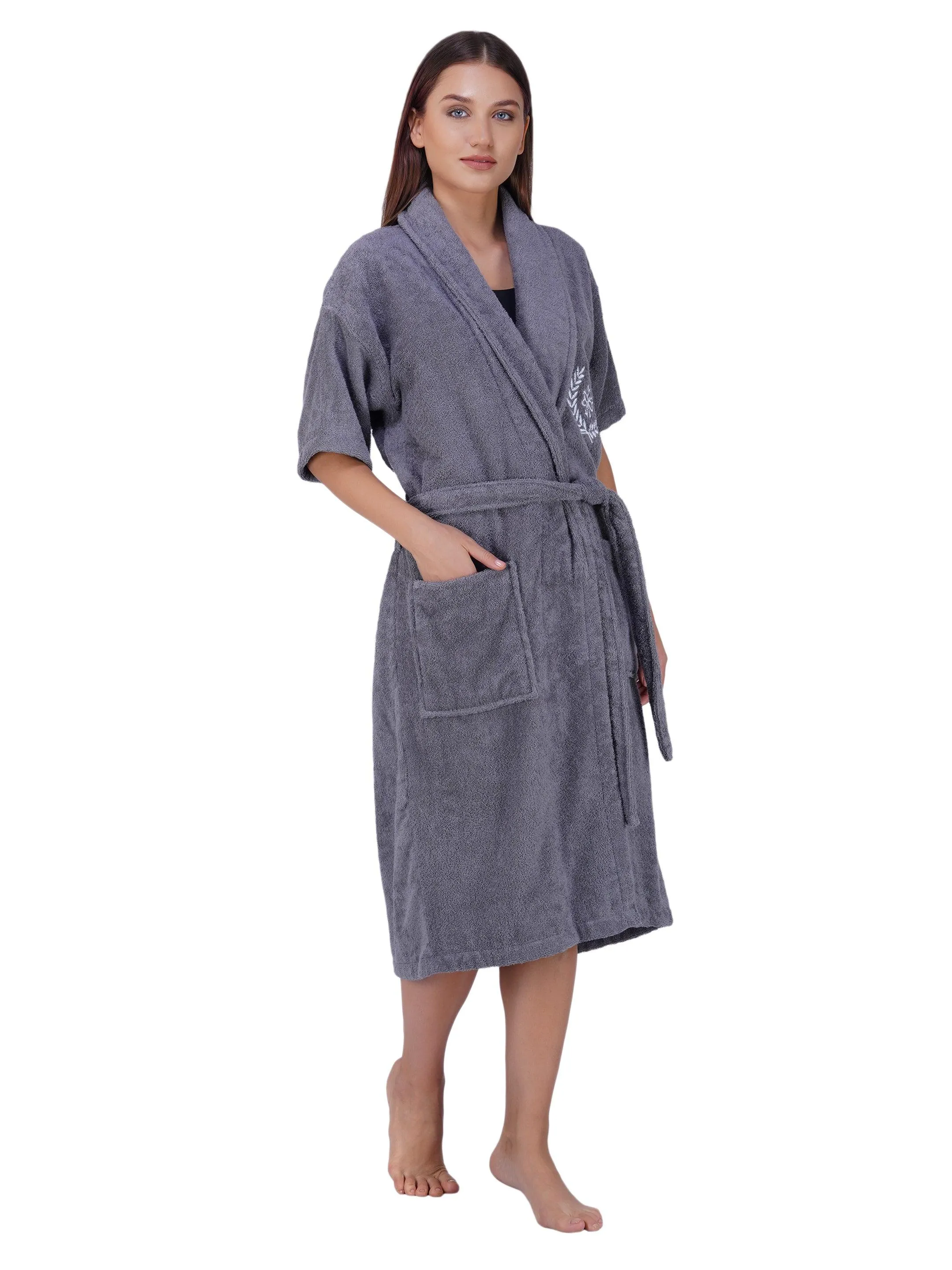 Rangoli Organic Bamboo Bathrobe for Women | Dark Grey