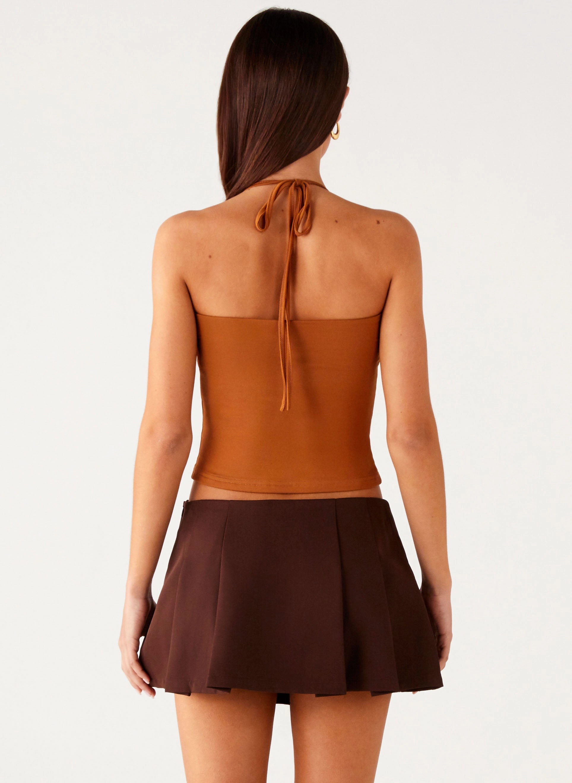 Dalia Dusk Pleated Mini Skirt - Chocolate Elasticized Cuff Full Circle