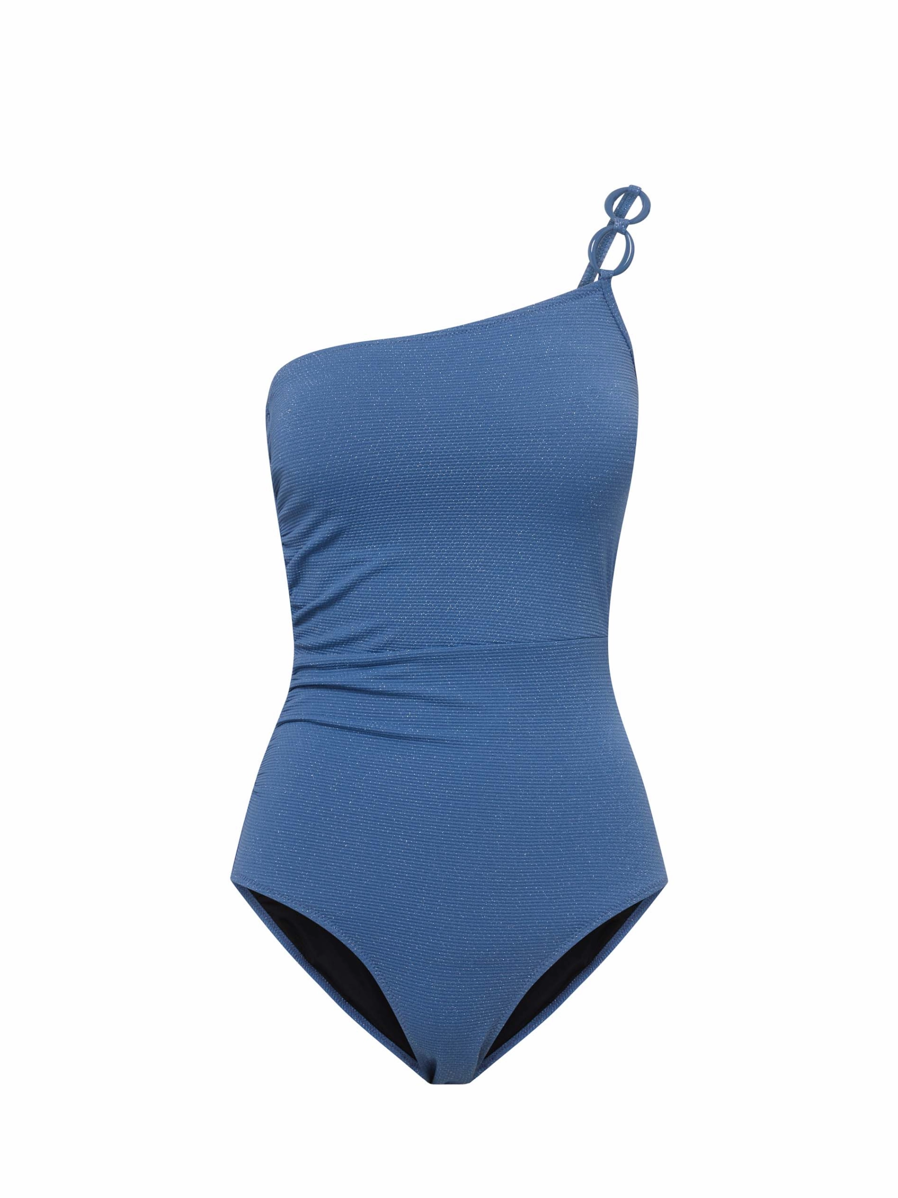 Kara One Piece In Steel Blue Metallic Pique Retro Swim Polka Dot