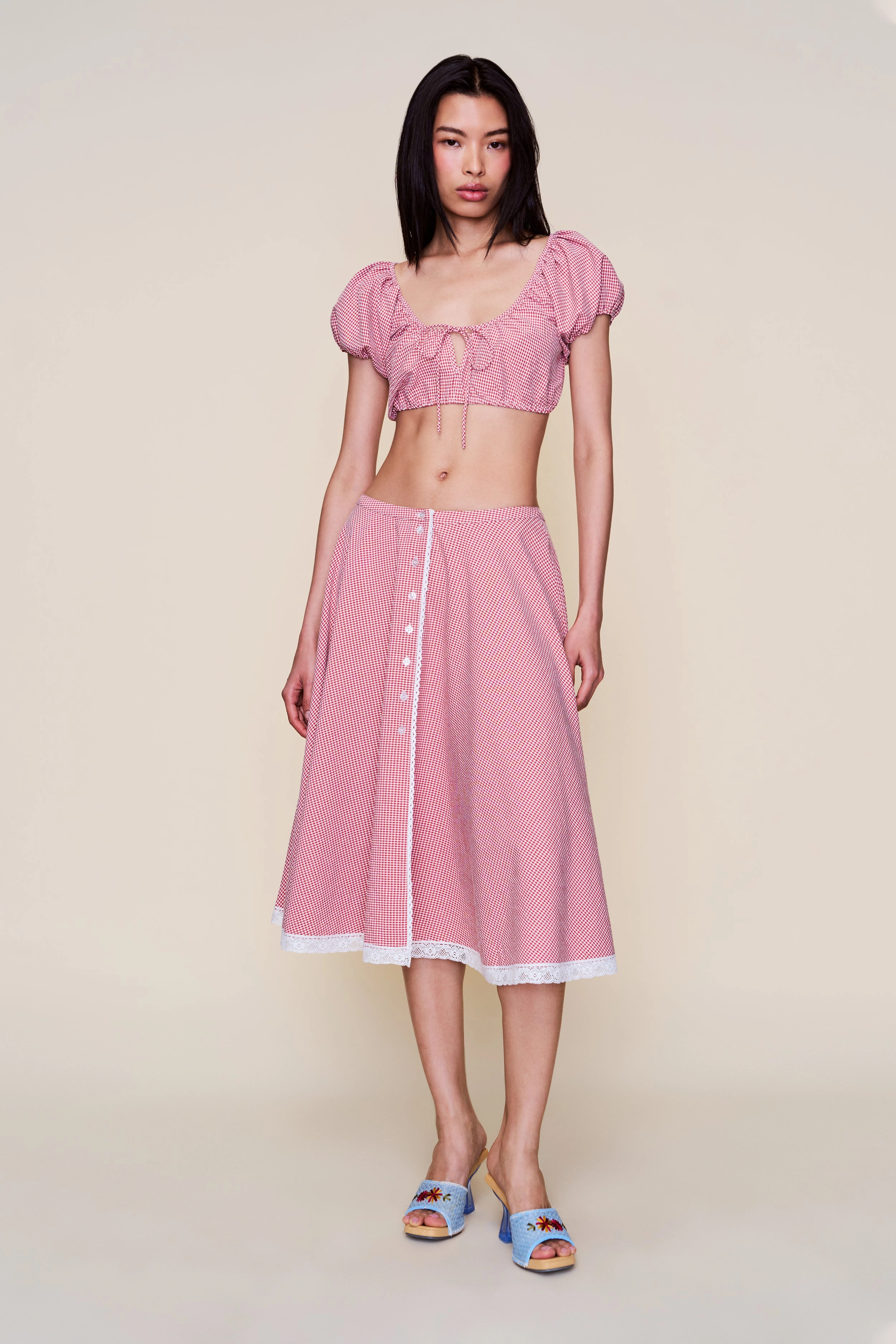 Neutral Tones Structured Shape Ravello Gingham Skirt