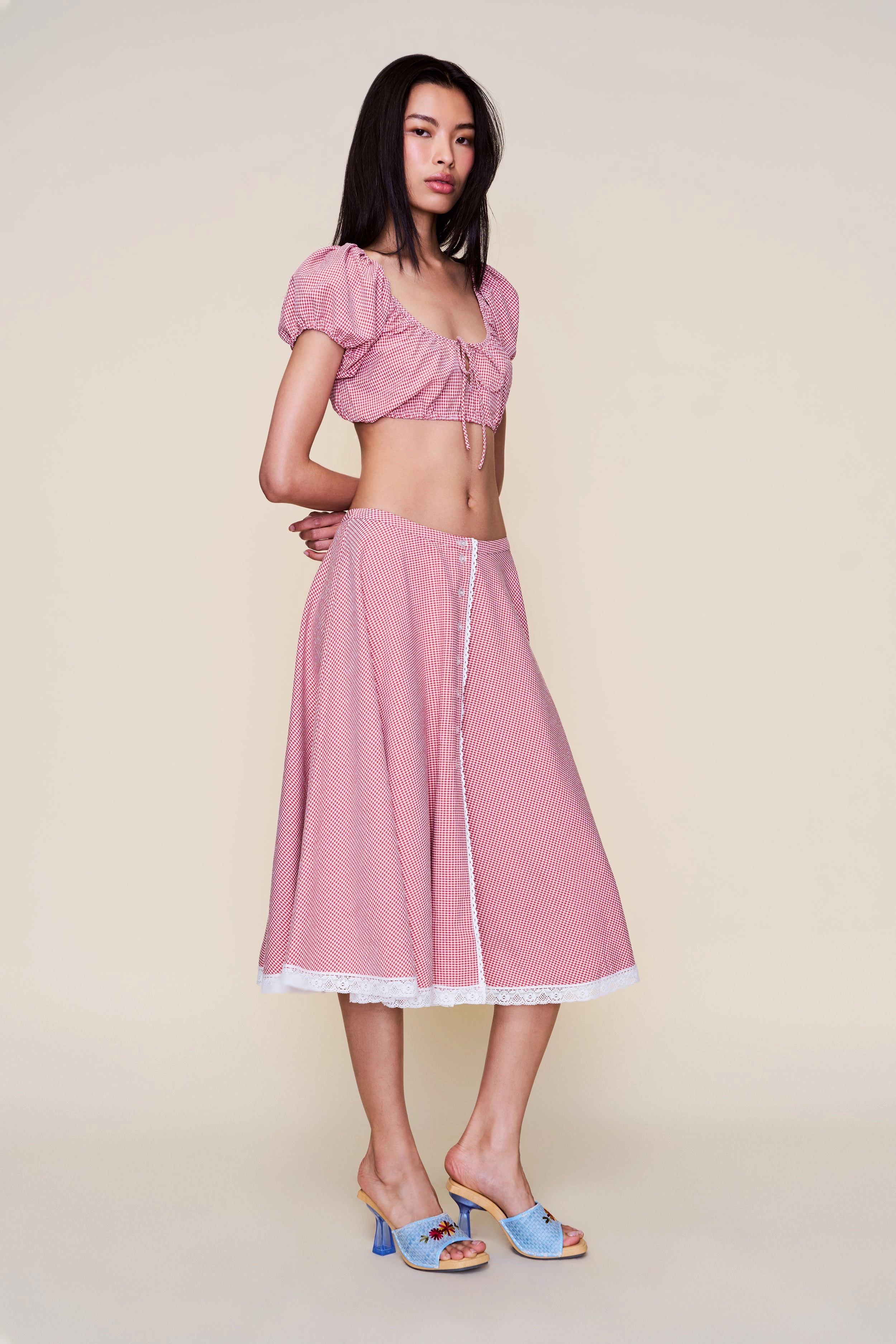 Mall Brand Look Sleek Detail Ravello Gingham Skirt