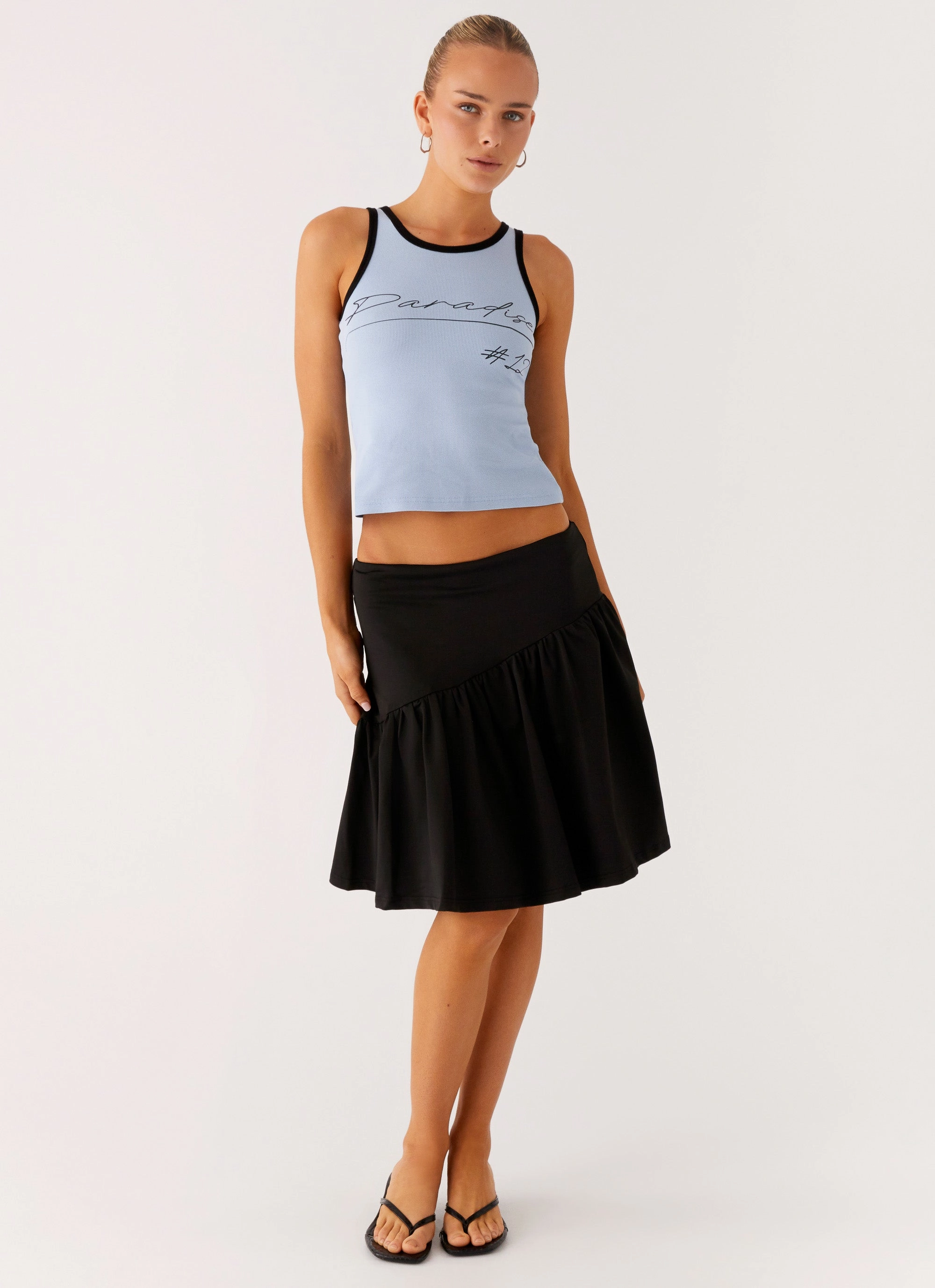 Silicone Grip Trim Matching Belt Rayna Midi Skirt - Black