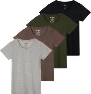 Real Essentials 4 Pack: Women's Classic-Fit Cotton Short-Sleeve Scoop Crew Neck T-Shirt (Available in Plus Size)