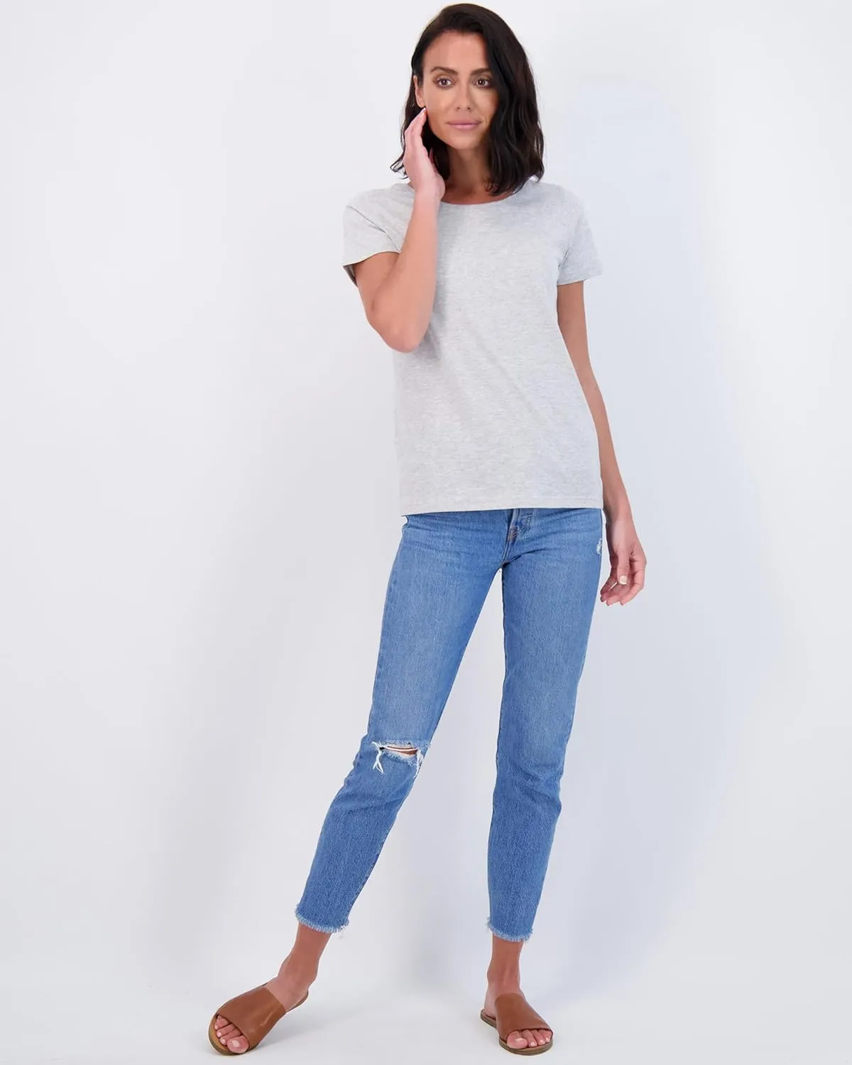 Real Essentials 4 Pack: Women's Classic-Fit Cotton Short-Sleeve Scoop Crew Neck T-Shirt (Available in Plus Size)