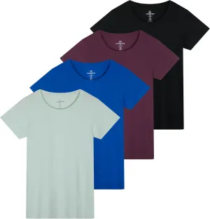 Real Essentials 4 Pack: Women's Classic-Fit Cotton Short-Sleeve Scoop Crew Neck T-Shirt (Available in Plus Size)