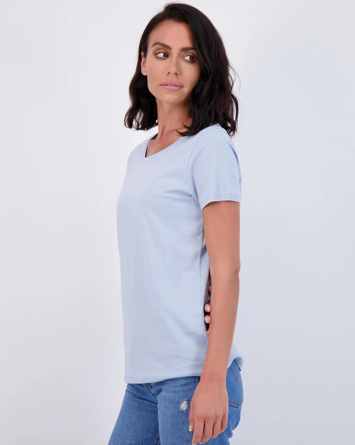 Real Essentials 4 Pack: Women's Classic-Fit Cotton Short-Sleeve Scoop Crew Neck T-Shirt (Available in Plus Size)