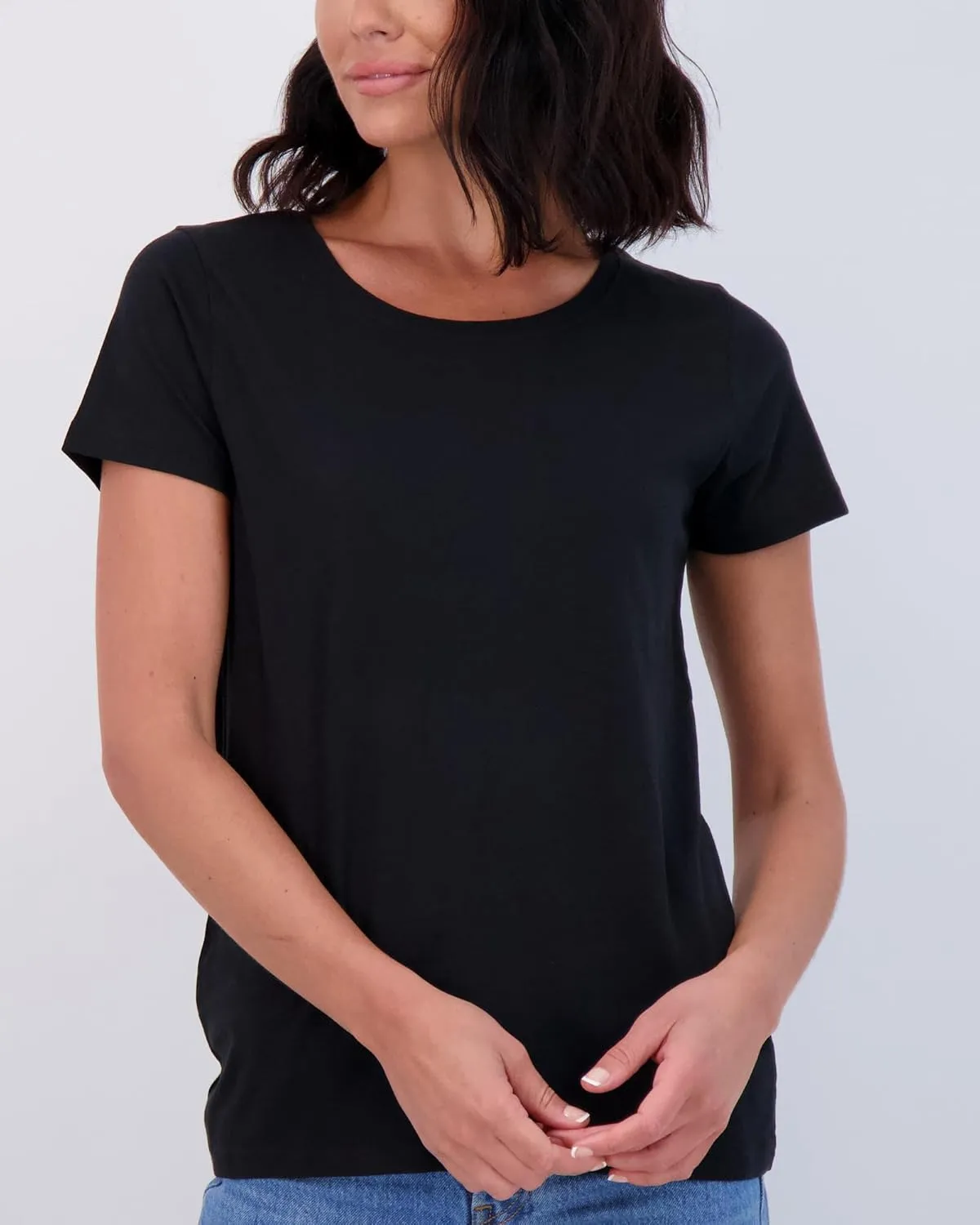 Real Essentials 4 Pack: Women's Classic-Fit Cotton Short-Sleeve Scoop Crew Neck T-Shirt (Available in Plus Size)