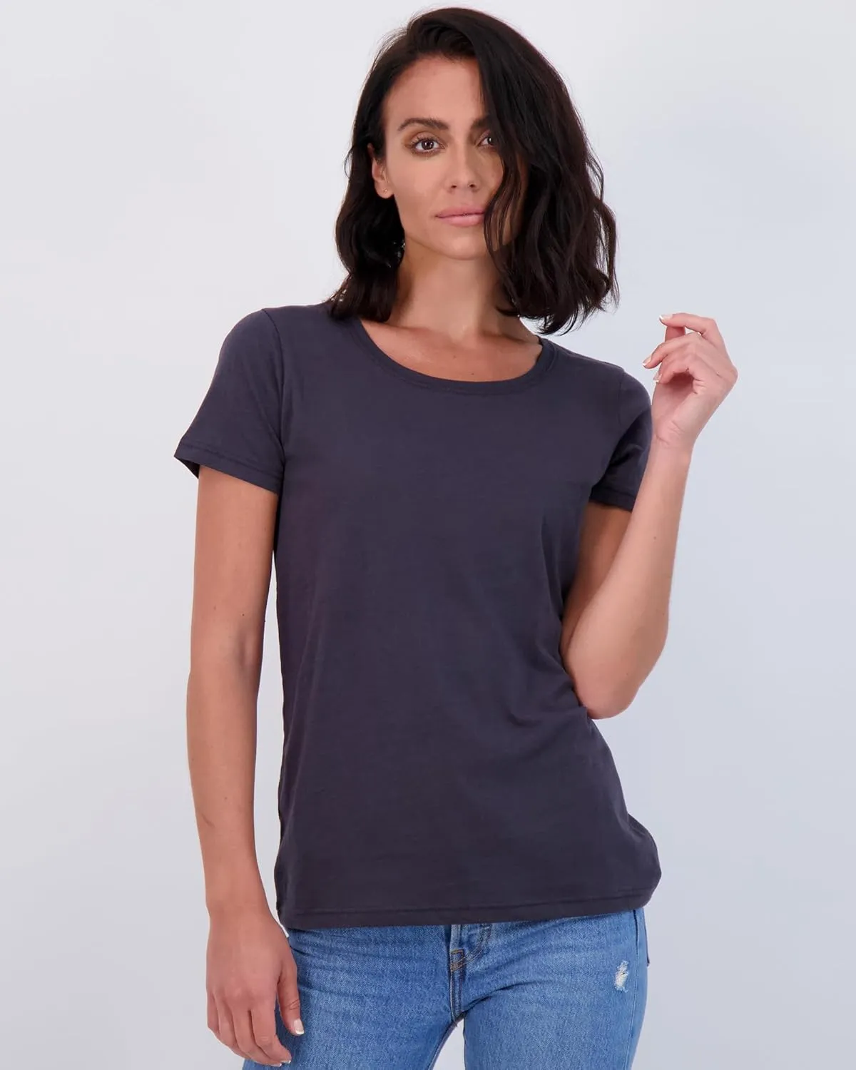 Real Essentials 4 Pack: Women's Classic-Fit Cotton Short-Sleeve Scoop Crew Neck T-Shirt (Available in Plus Size)