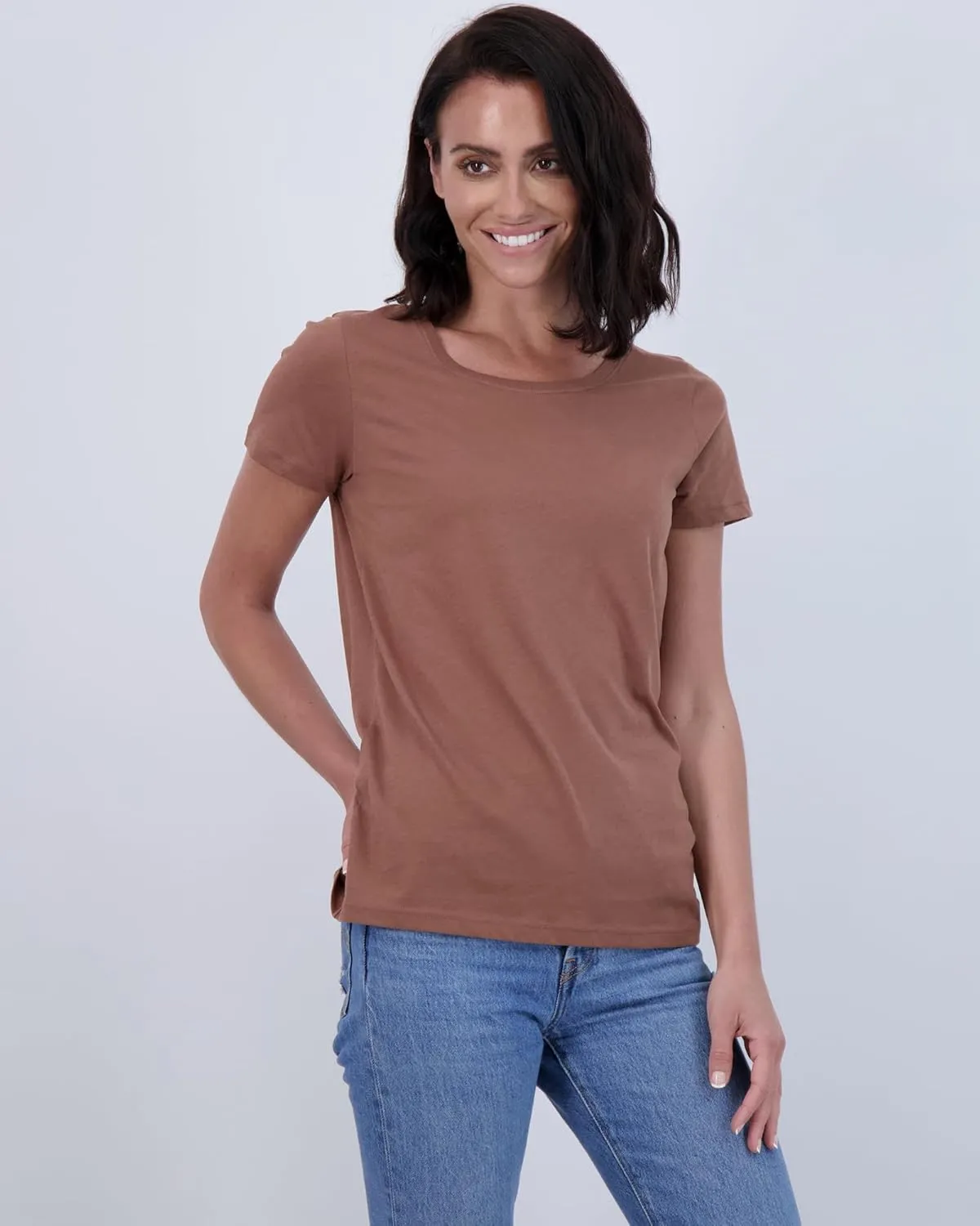 Real Essentials 4 Pack: Women's Classic-Fit Cotton Short-Sleeve Scoop Crew Neck T-Shirt (Available in Plus Size)