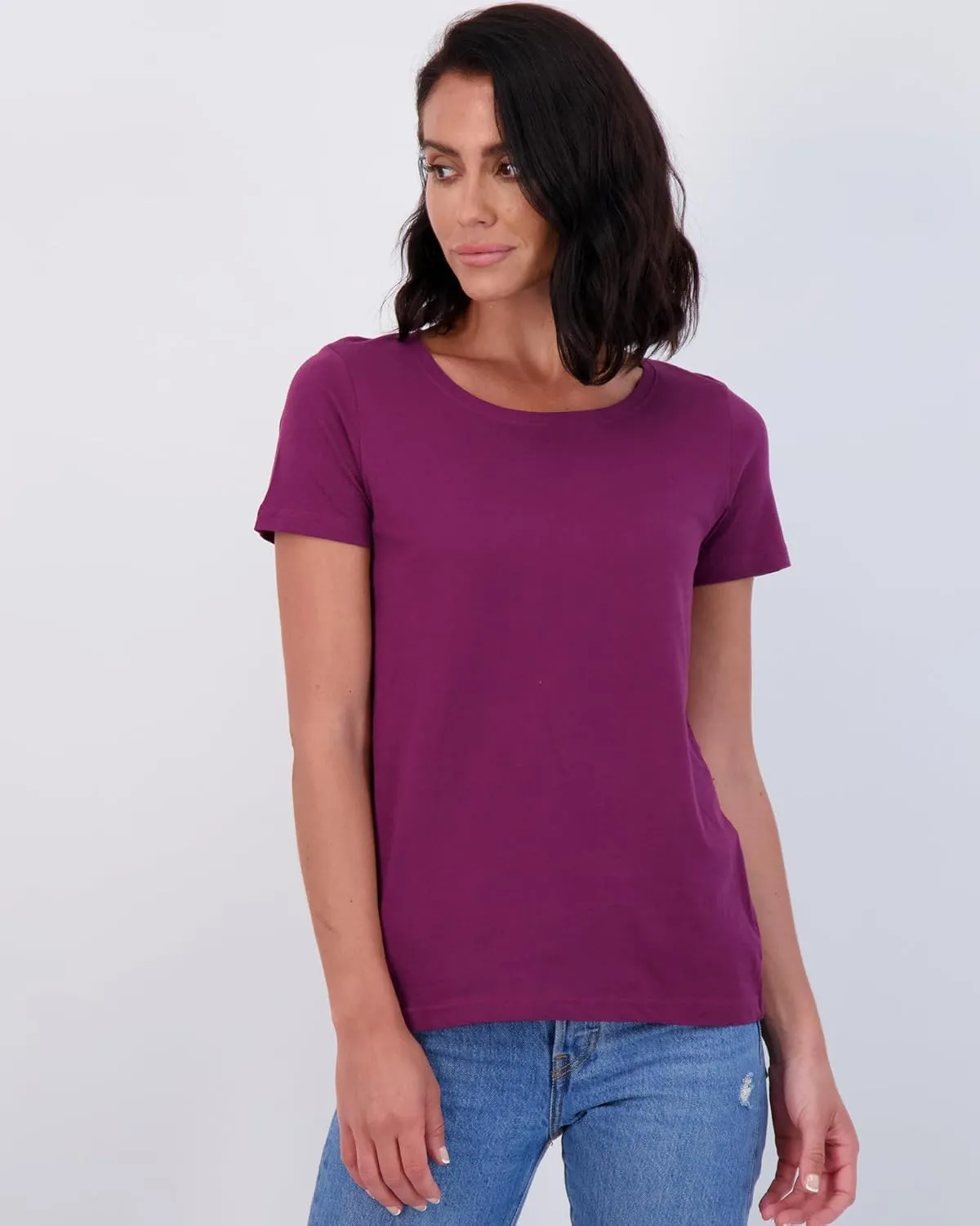 Real Essentials 4 Pack: Women's Classic-Fit Cotton Short-Sleeve Scoop Crew Neck T-Shirt (Available in Plus Size)