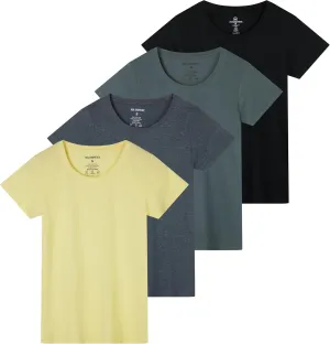 Real Essentials 4 Pack: Women's Classic-Fit Cotton Short-Sleeve Scoop Crew Neck T-Shirt (Available in Plus Size)