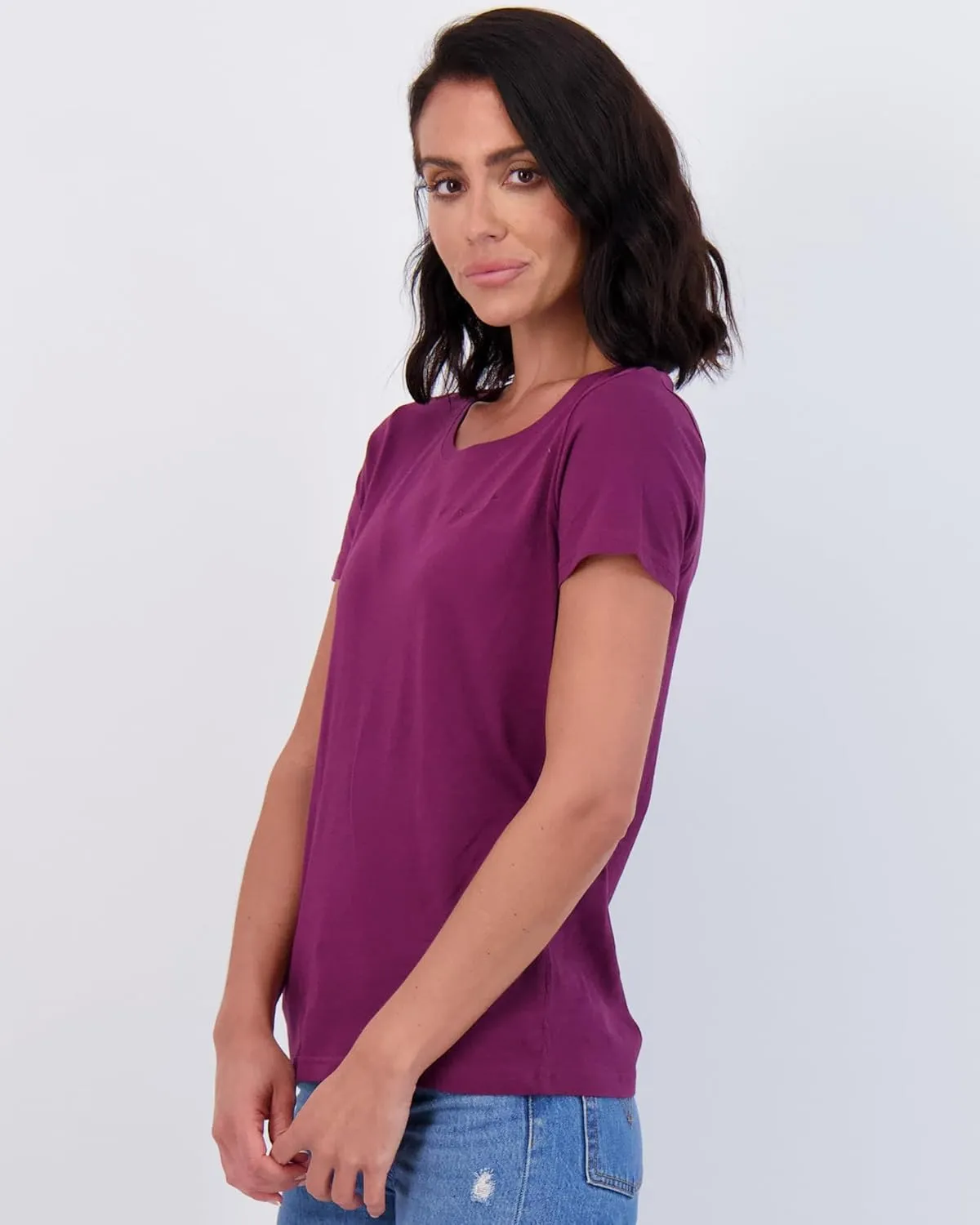 Real Essentials 4 Pack: Women's Classic-Fit Cotton Short-Sleeve Scoop Crew Neck T-Shirt (Available in Plus Size)