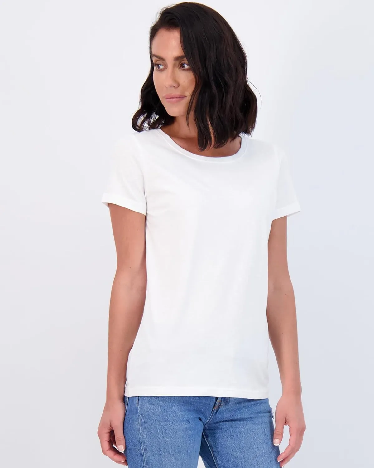 Real Essentials 4 Pack: Women's Classic-Fit Cotton Short-Sleeve Scoop Crew Neck T-Shirt (Available in Plus Size)