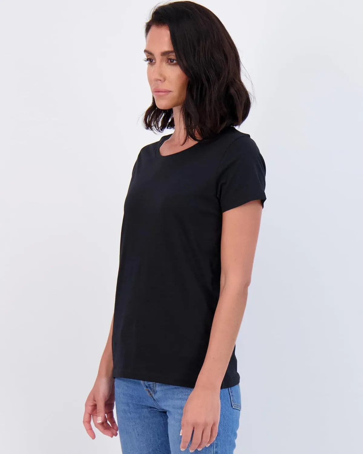 Real Essentials 4 Pack: Women's Classic-Fit Cotton Short-Sleeve Scoop Crew Neck T-Shirt (Available in Plus Size)