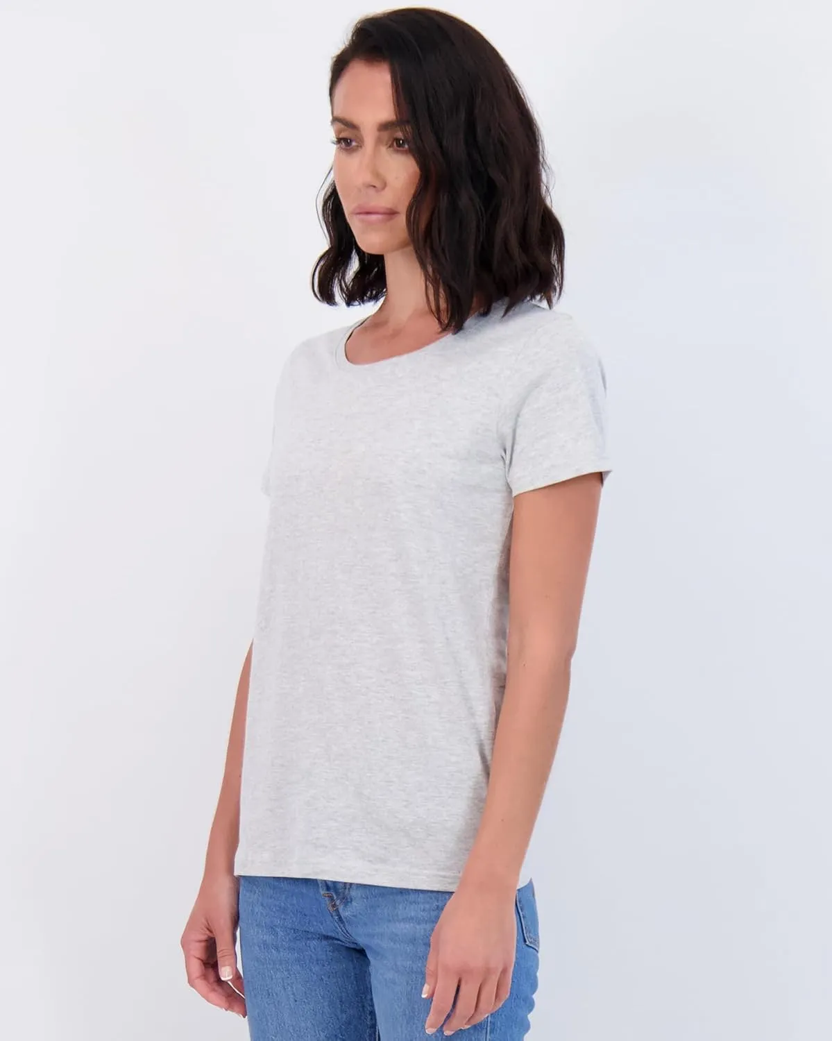 Real Essentials 4 Pack: Women's Classic-Fit Cotton Short-Sleeve Scoop Crew Neck T-Shirt (Available in Plus Size)