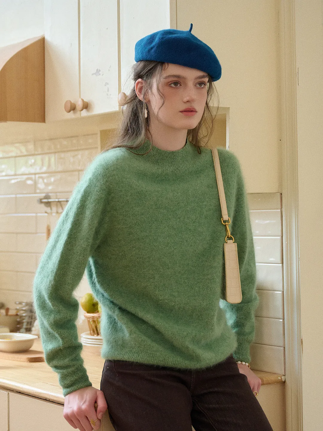 Izabella Round Neck Wool Sweater BondedEdges OrganicCottonBlend