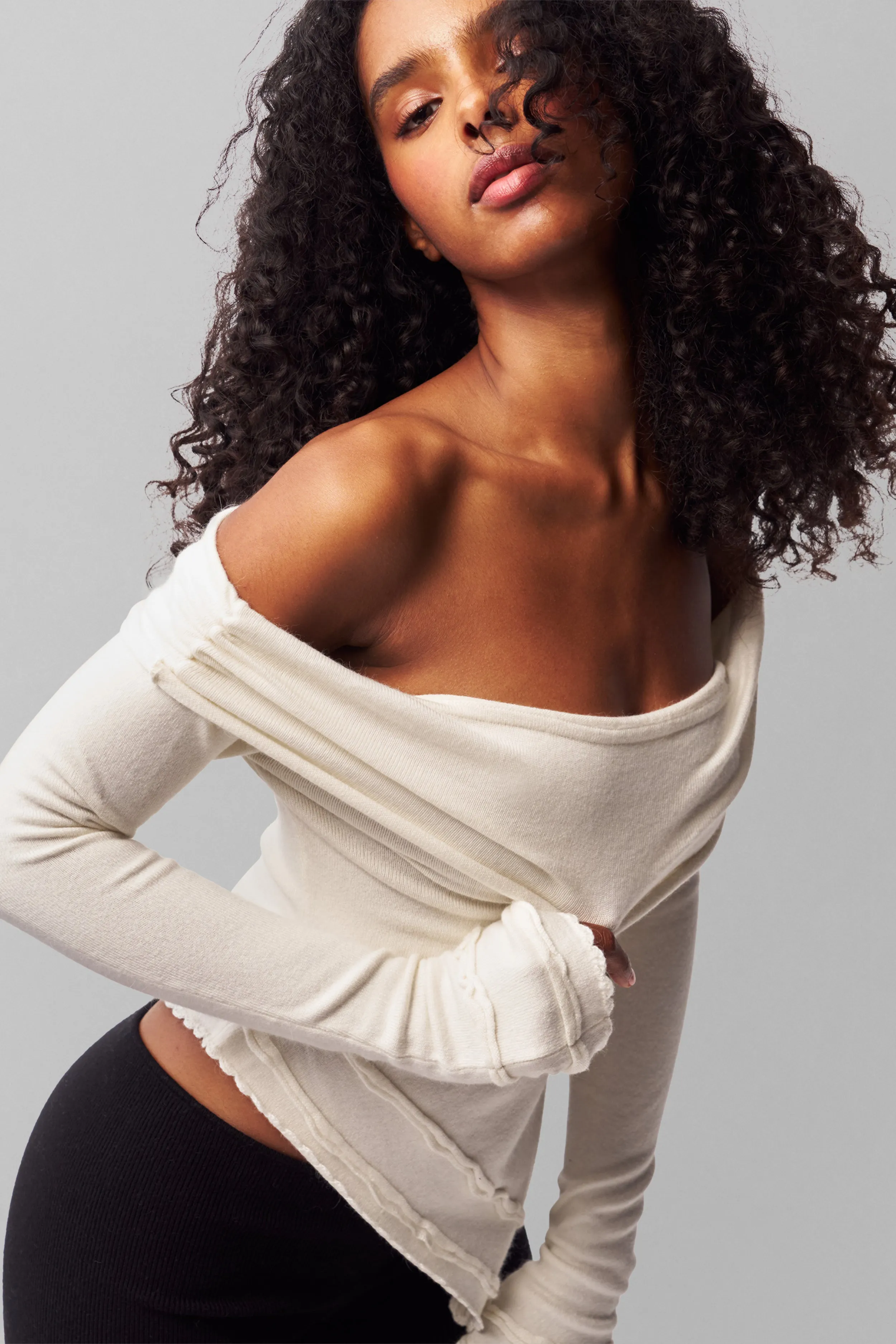 AirflowVents Asymmetrical hem Soler Fold Over Knit Top