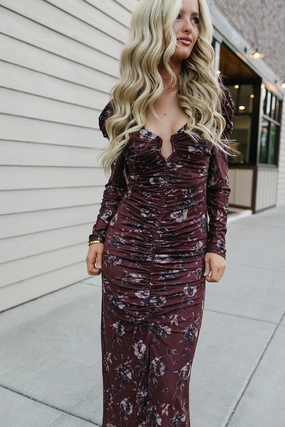 Calm Grace Refined Line ASTR Ruched Mesh Midi Dress