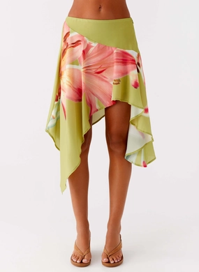 Easy Combo Kia Low Rise Asymmetrical Midi Skirt - Jungle Floral